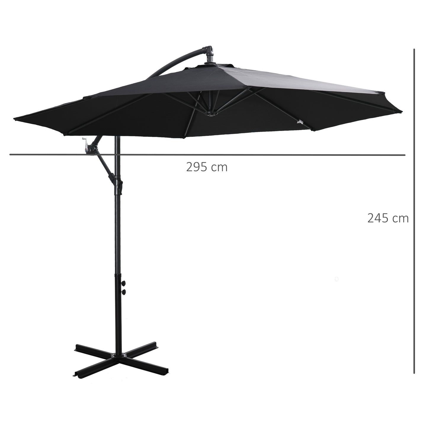 Cantilever Parasol with crank, Steel frame, Black, Ø3x2.5M