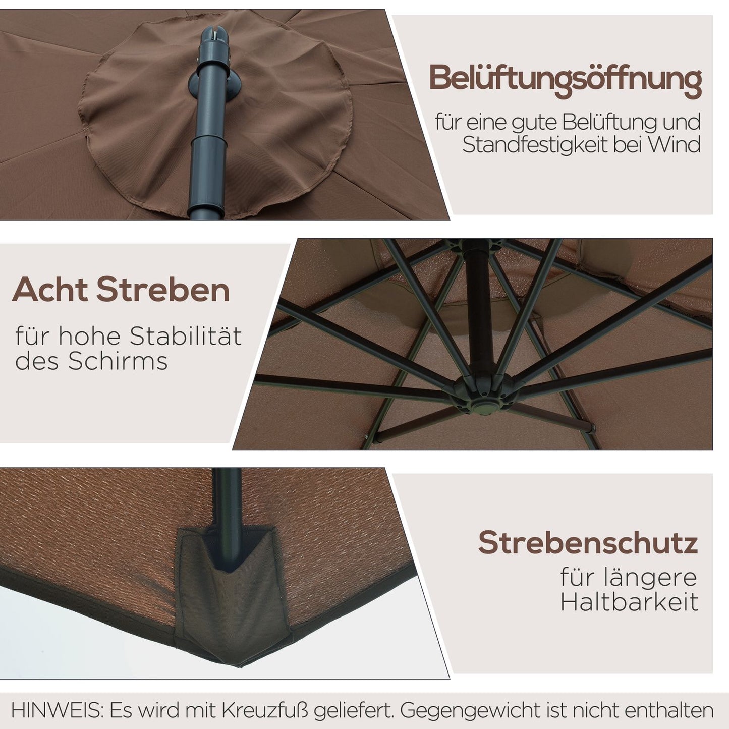 Cantilever Parasol with crank, Coffee Ø3x2.5M