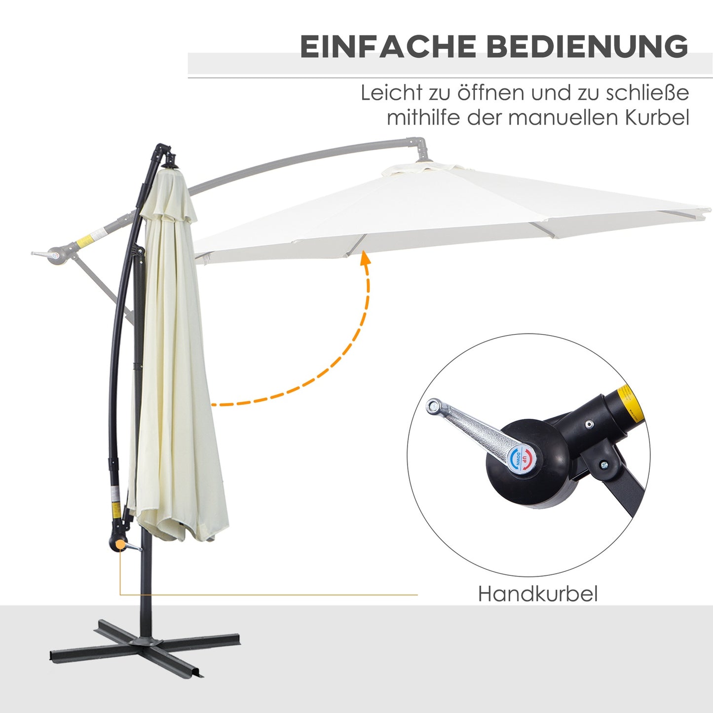 Cantilever Parasol, Crank lift, Steel frame, Cream Ø3x2.5M