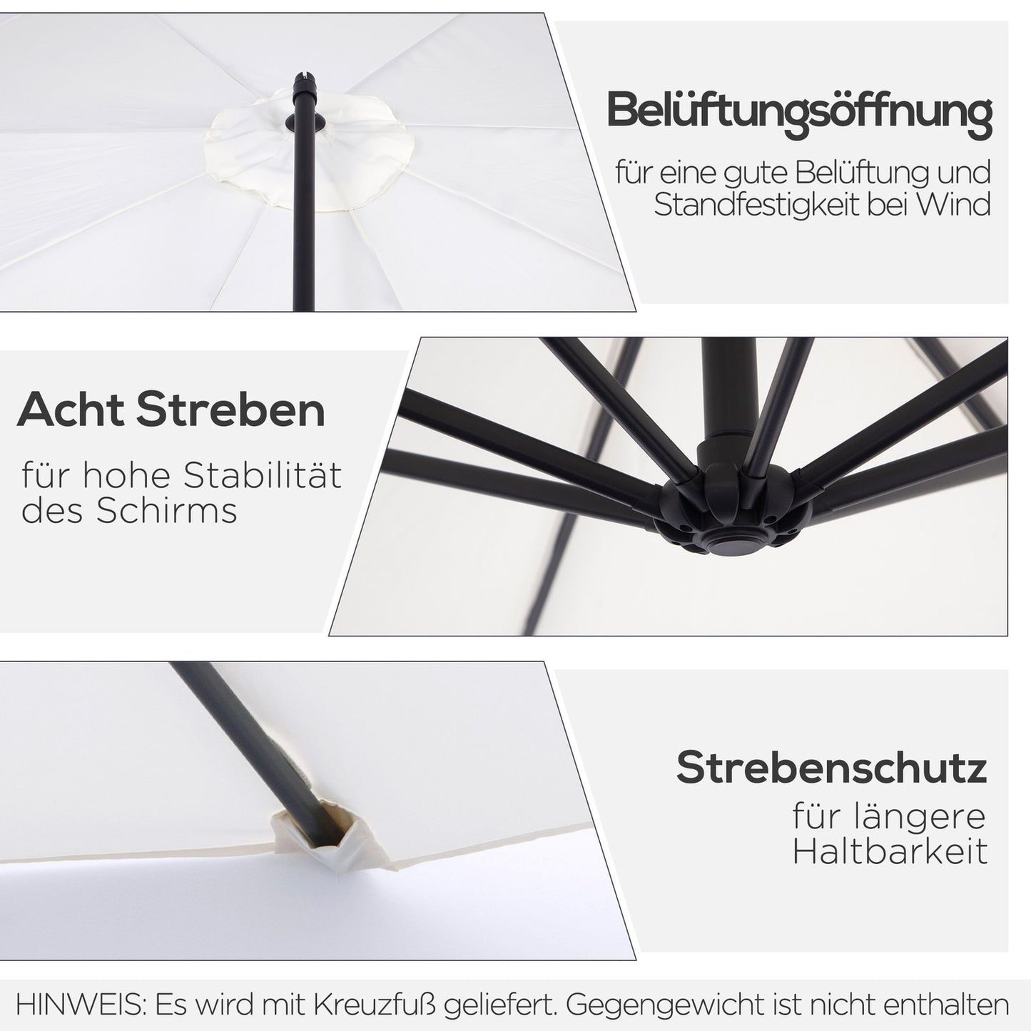 Cantilever Parasol, Crank lift, Steel frame, Cream Ø3x2.5M