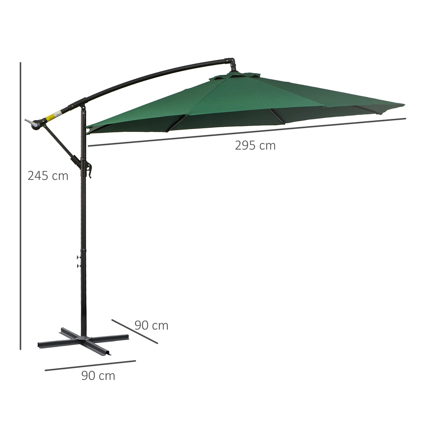 Cantilever parasol with crank, steel & green polyester
