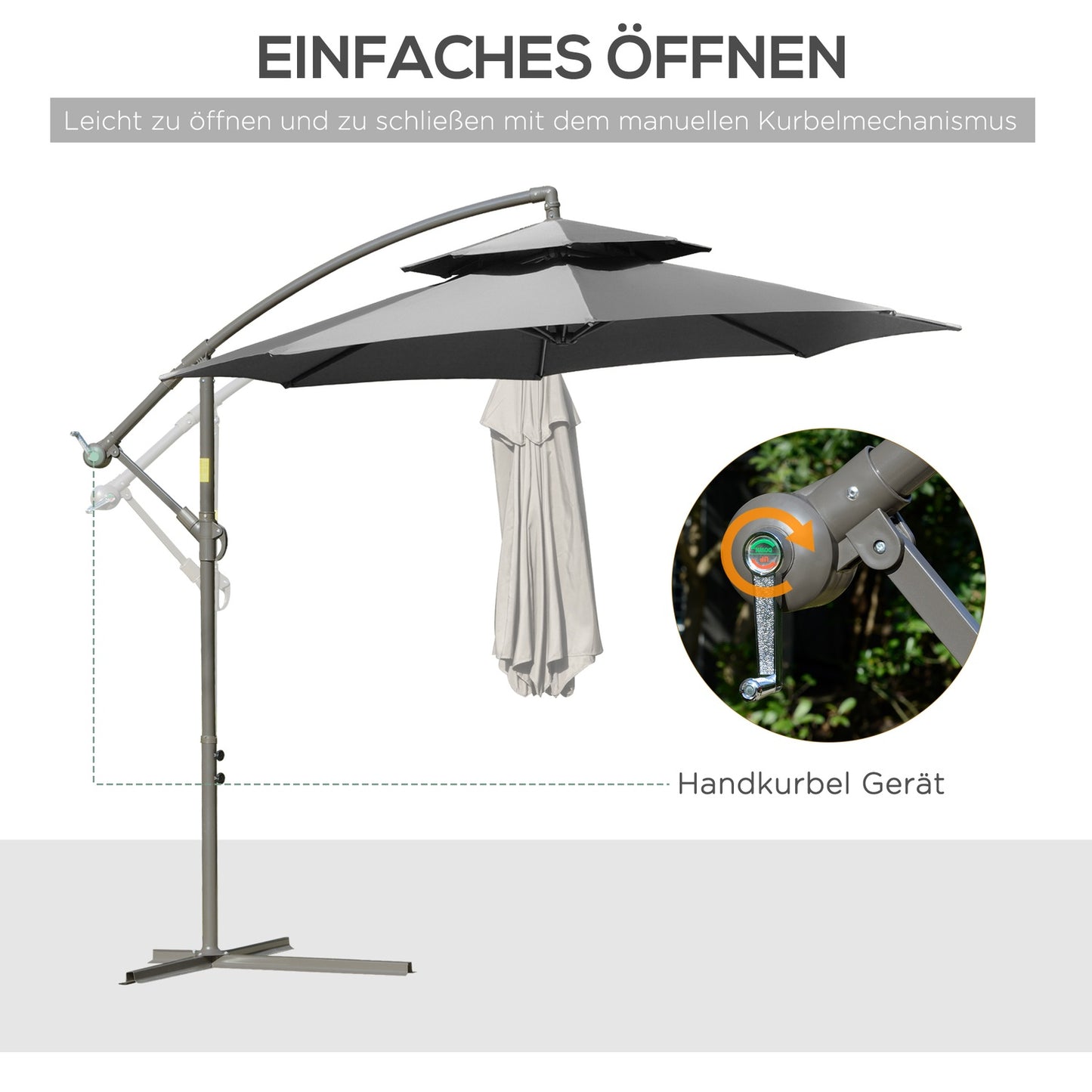 Cantilever parasol, 2.67m, double roof, polyester grey