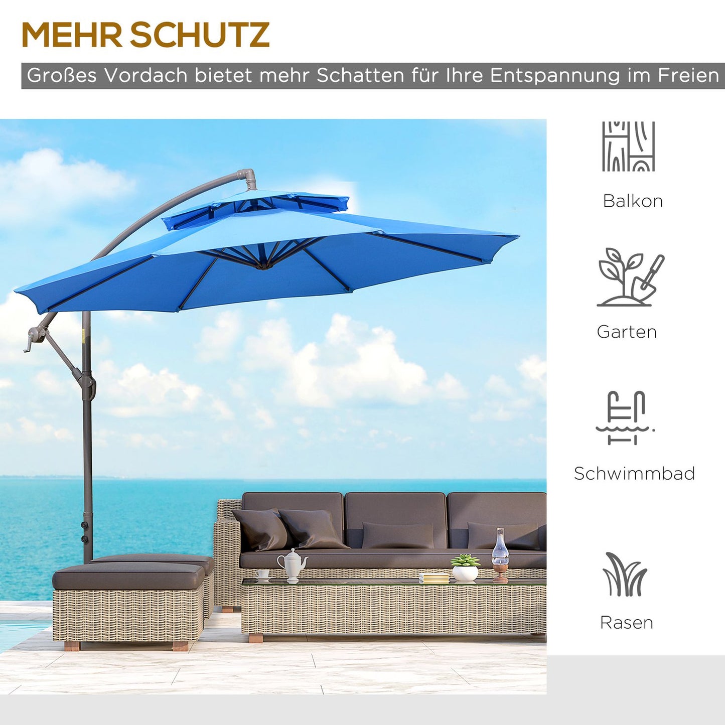 Cantilever umbrella, 2.67 m, double roof, UV protection