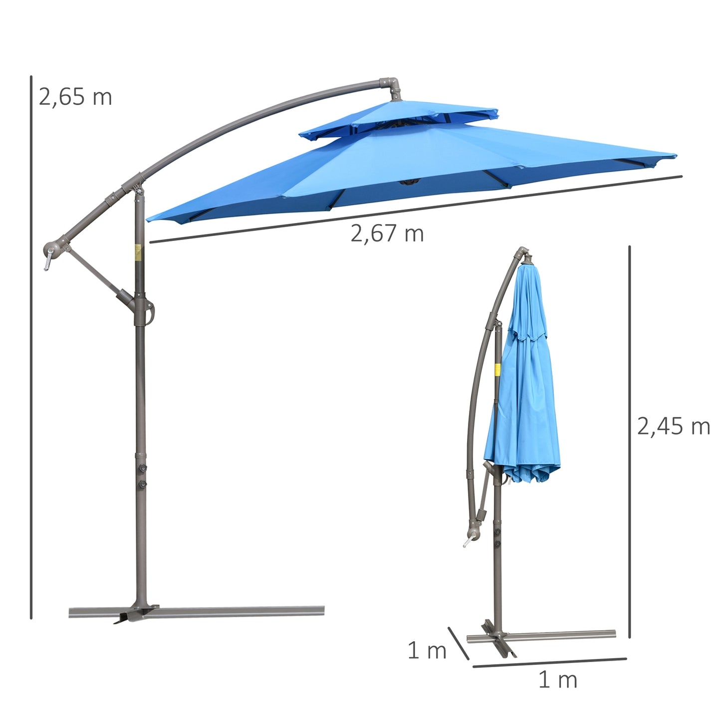 Cantilever umbrella, 2.67 m, double roof, UV protection