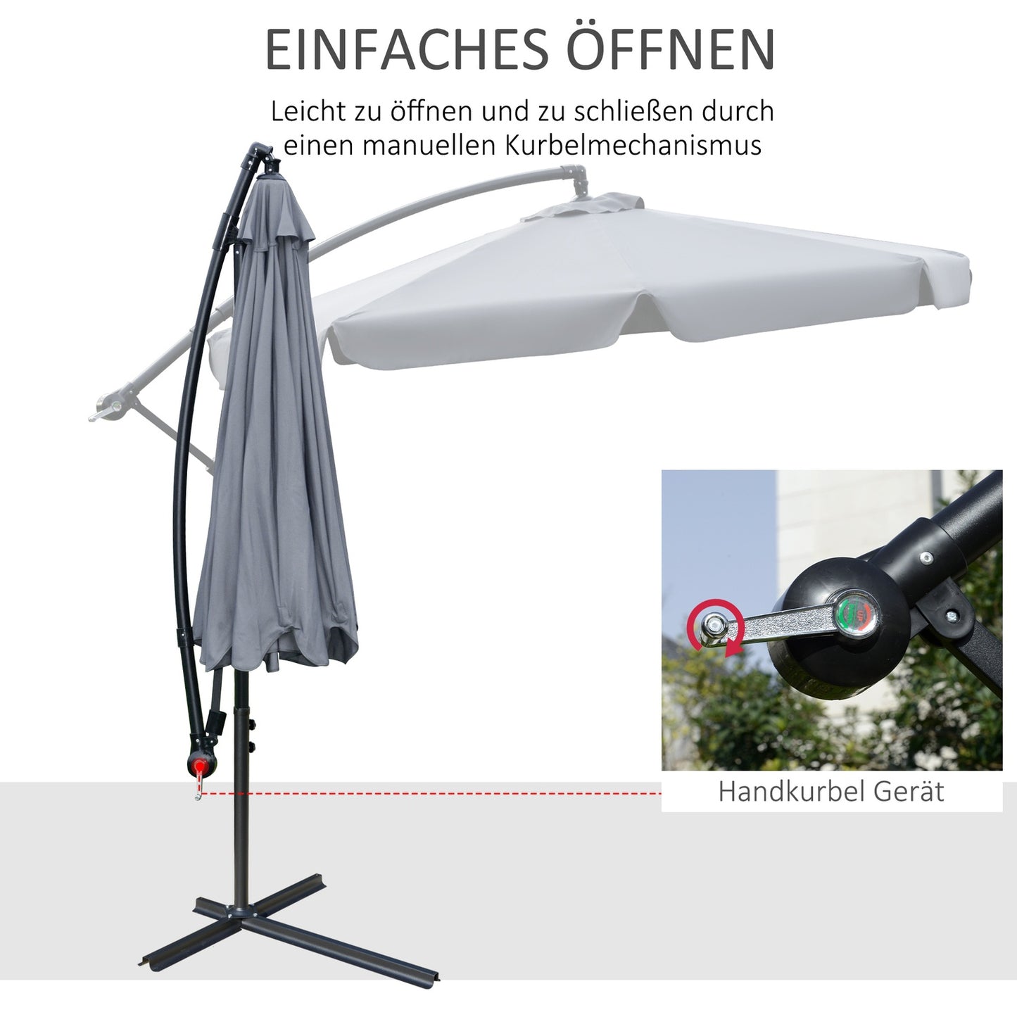 Cantilever garden umbrella, hand crank, dark gray - Ø2.65M