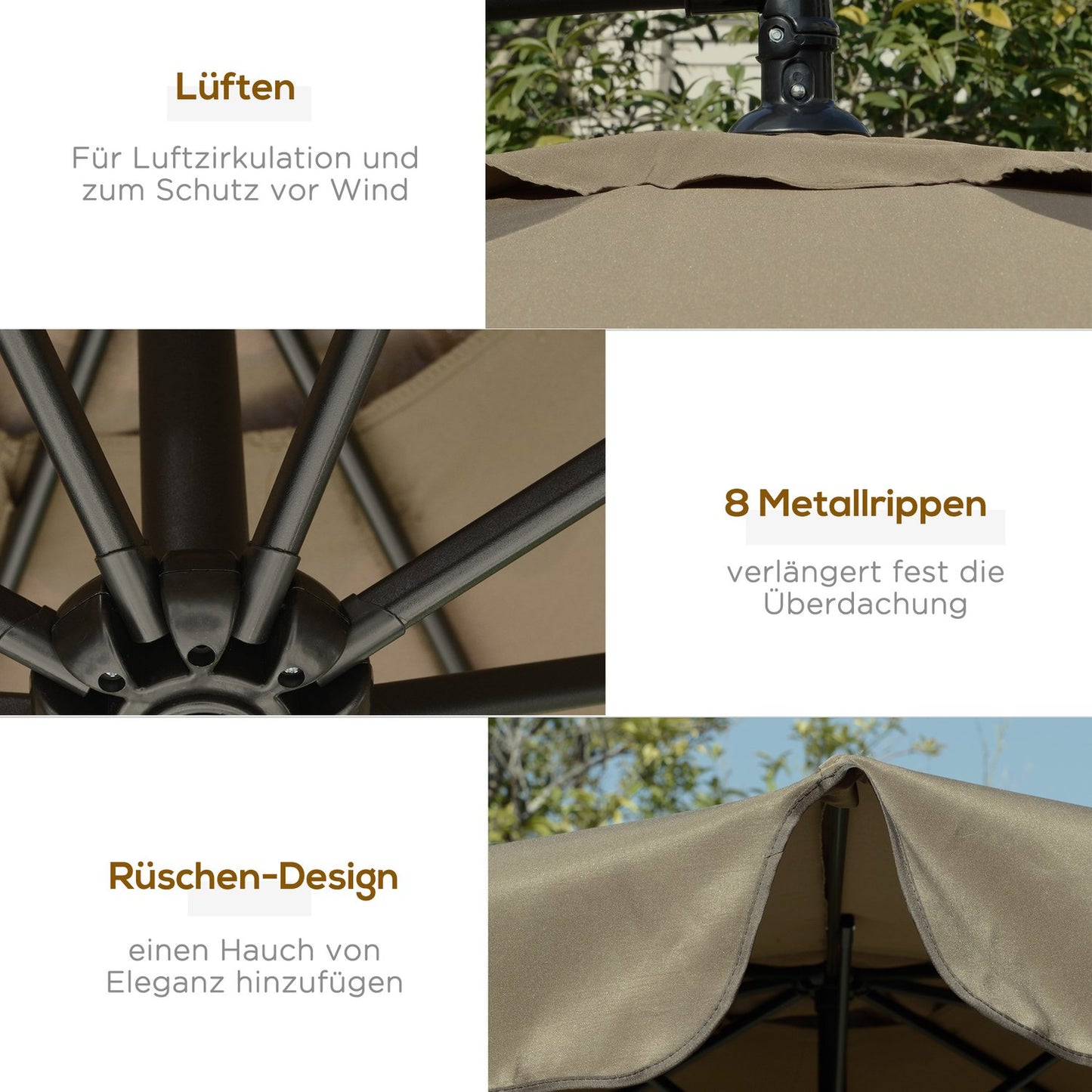 Cantilever Parasol Umbrella with crank, sun protection 2.65m