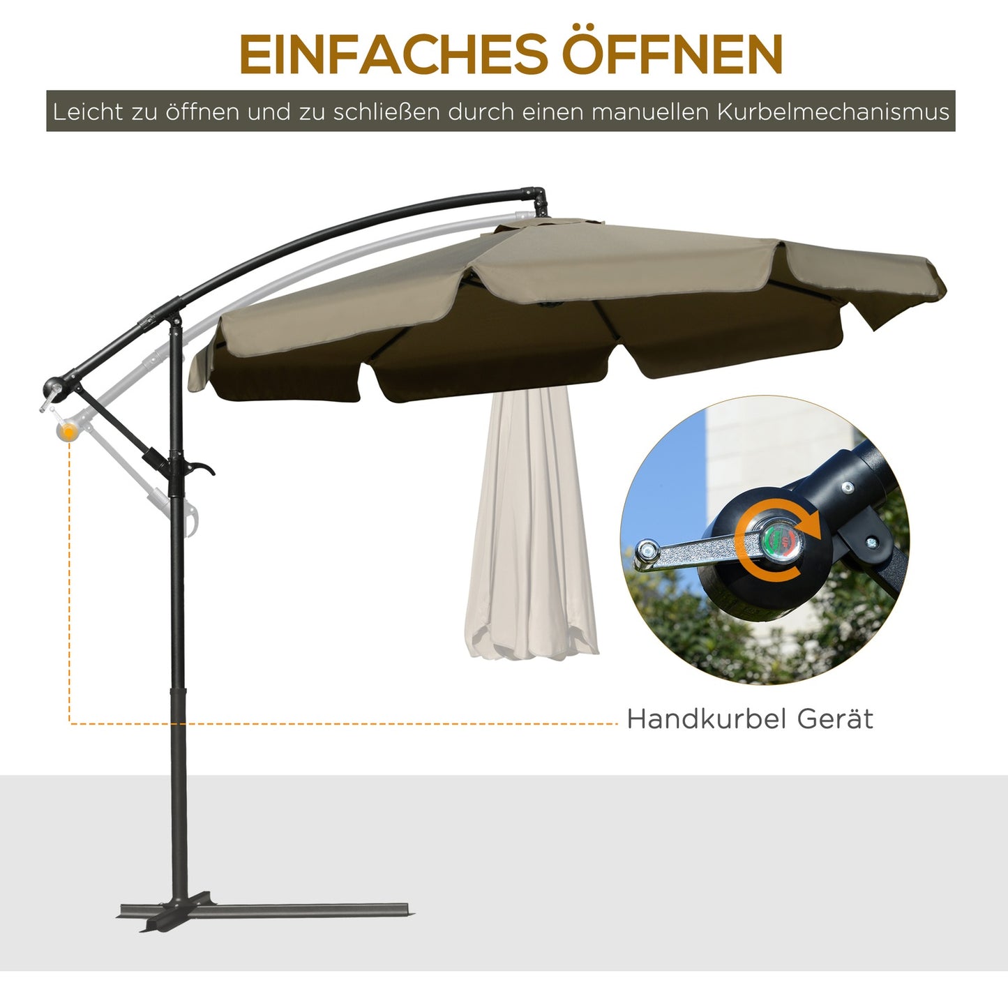 Cantilever Parasol Umbrella with crank, sun protection 2.65m