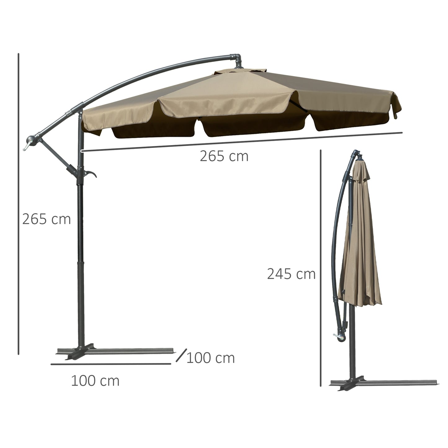Cantilever Parasol Umbrella with crank, sun protection 2.65m