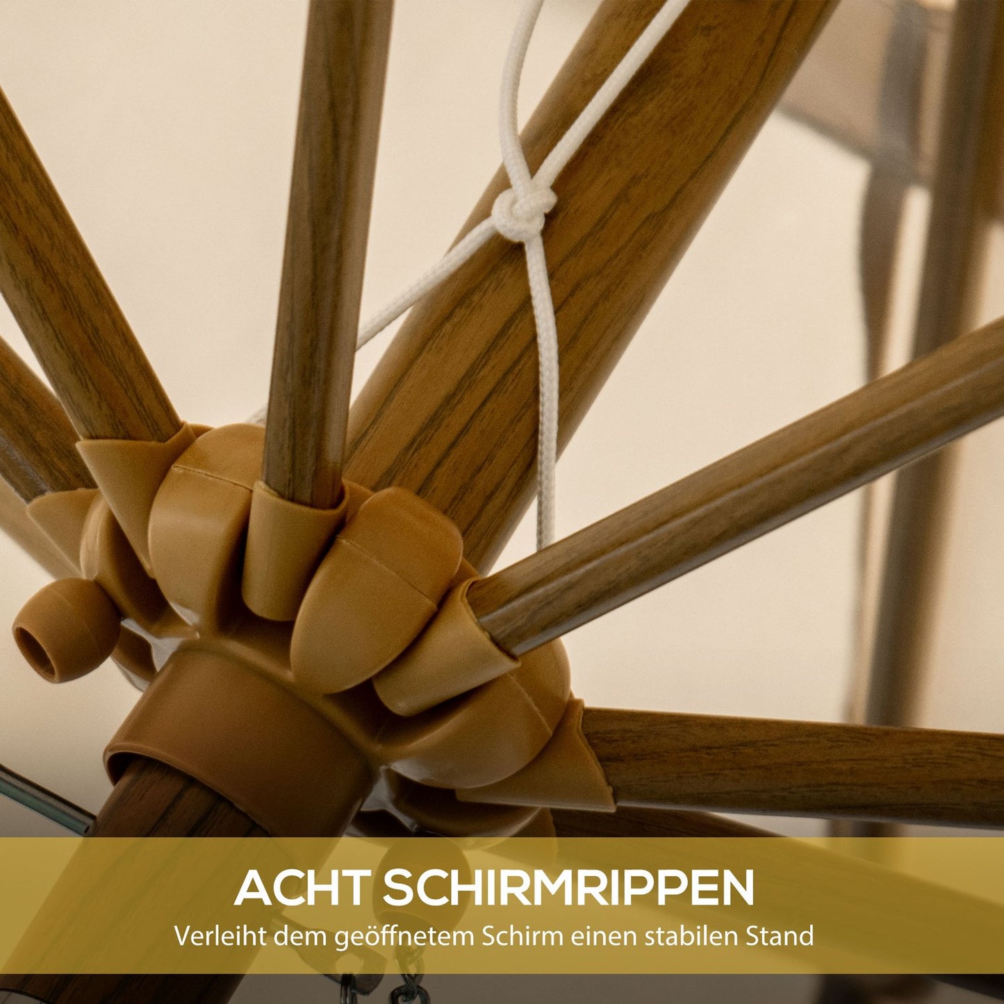 Beach umbrella 265 Cm, fringe design, adjustable tilt, khaki