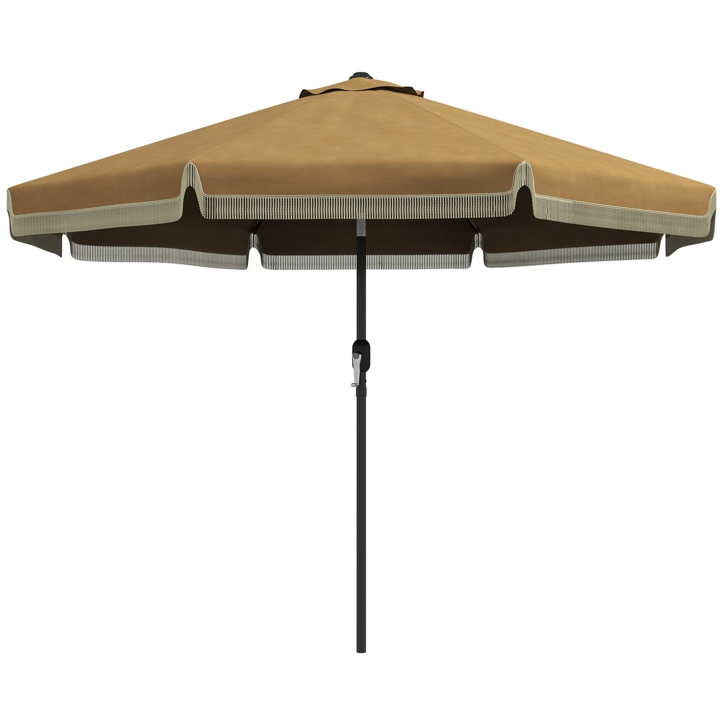 265 cm tilting patio umbrella, khaki, fringes & 8 ribs
