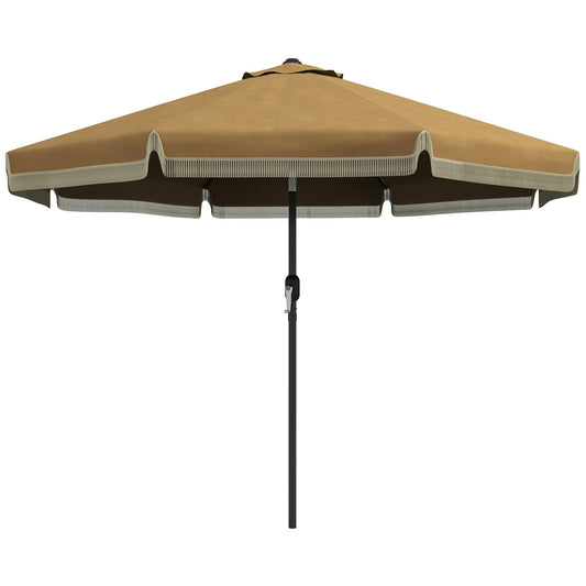 265 cm tilting patio umbrella, khaki, fringes & 8 ribs