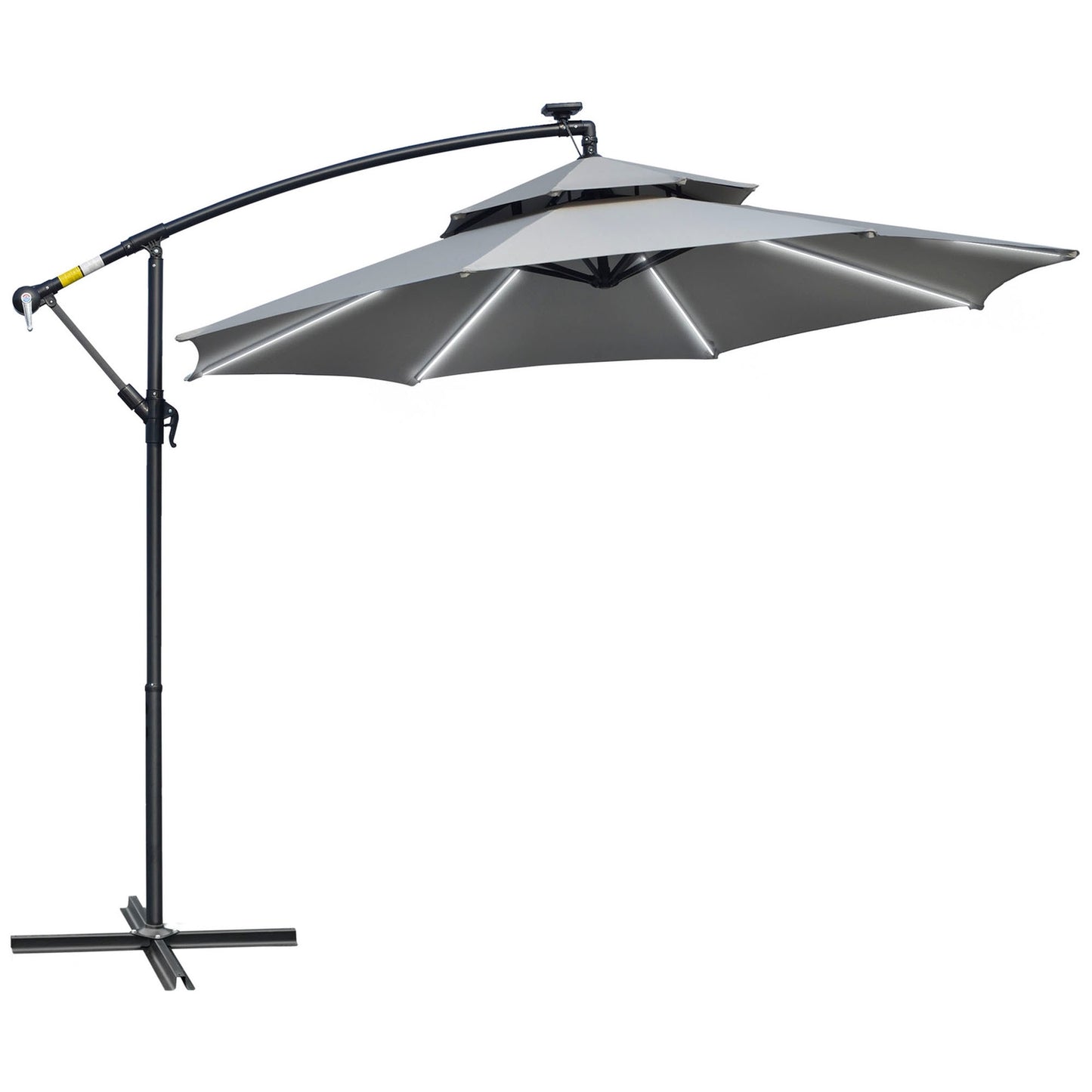 Solar LED Market Parasol, 295 cm, Water-repellent, Light grey