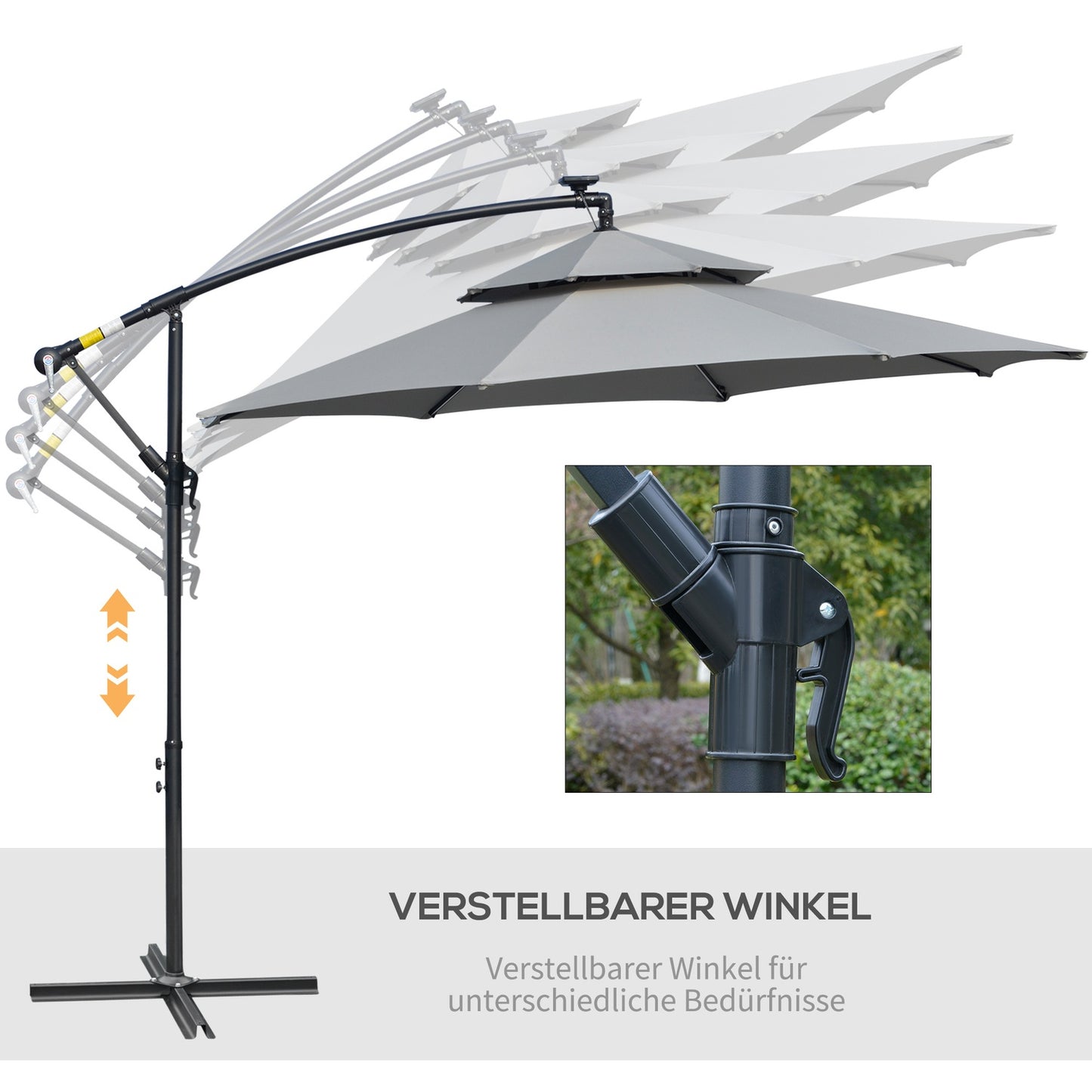 Solar LED Market Parasol, 295 cm, Water-repellent, Light grey