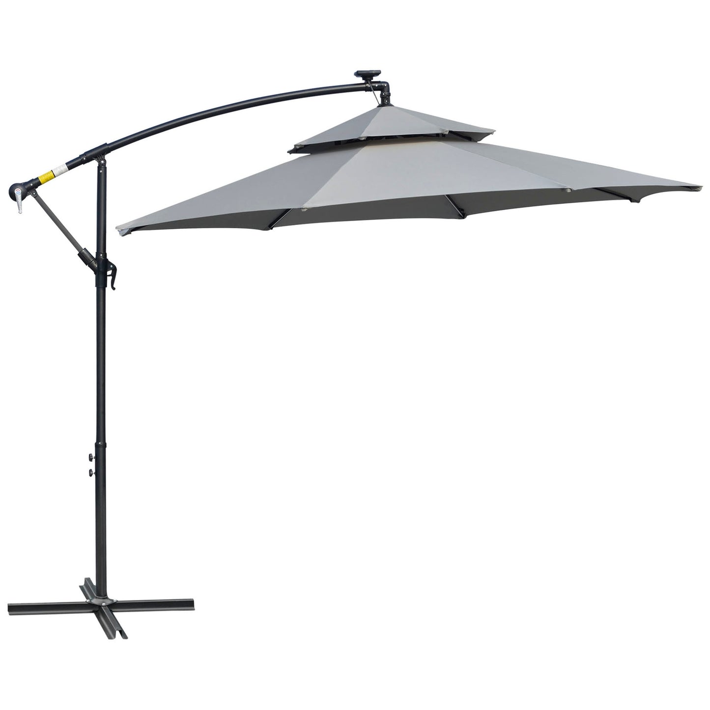 Solar LED Market Parasol, 295 cm, Water-repellent, Light grey