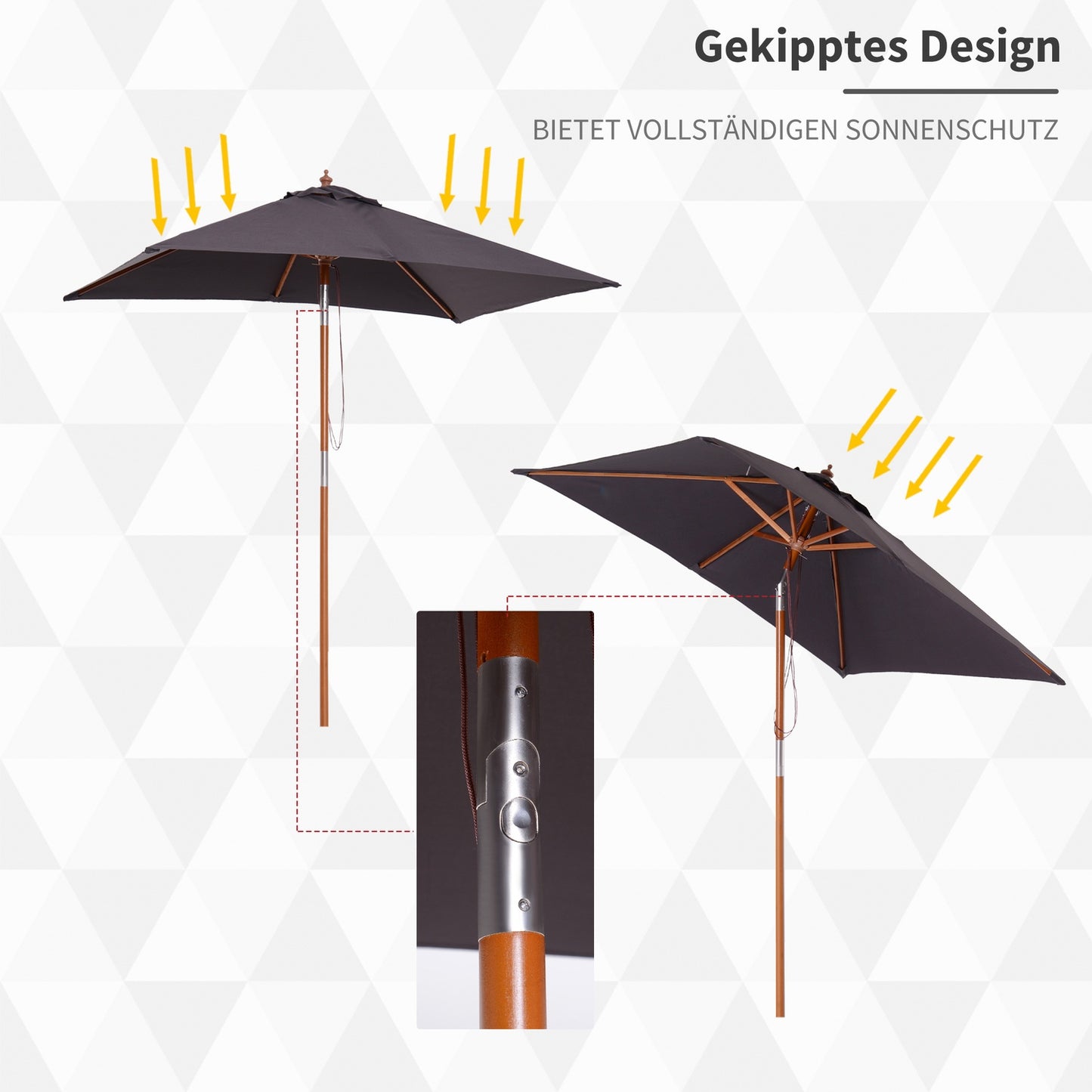 Folding Garden Umbrella - Fir Wood, Adjustable, Dark Grey