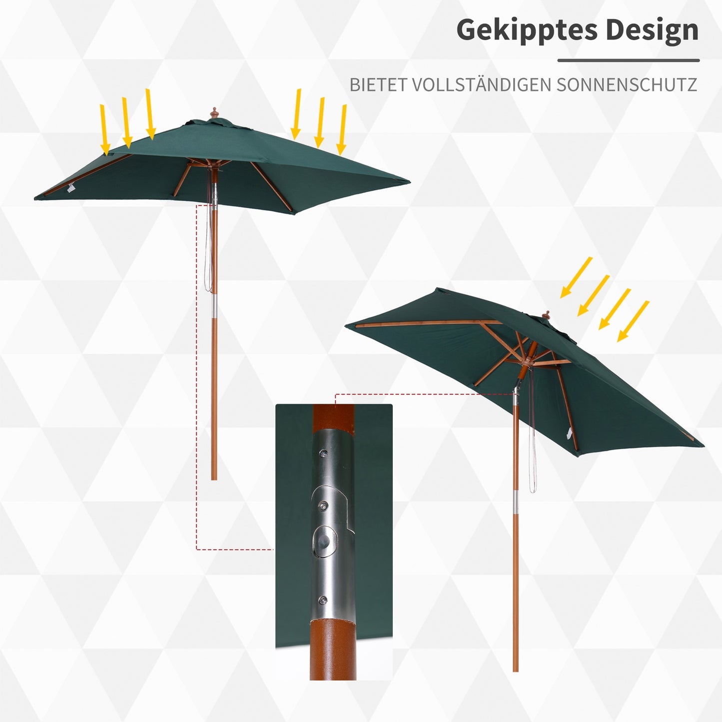 Adjustable folding garden umbrella, spruce, green 200x150x230 cm