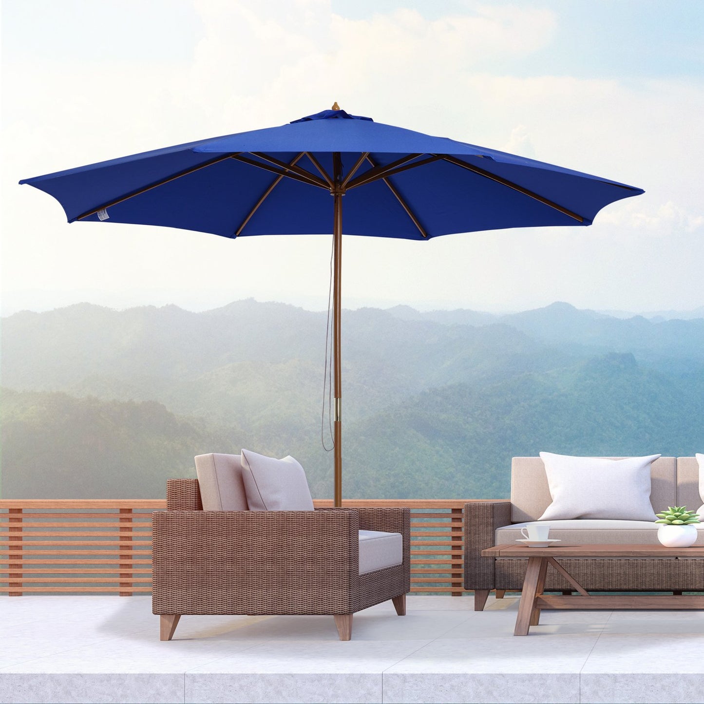 Cantilever Balcony Parasol 300 Cm, Bamboo, Blue