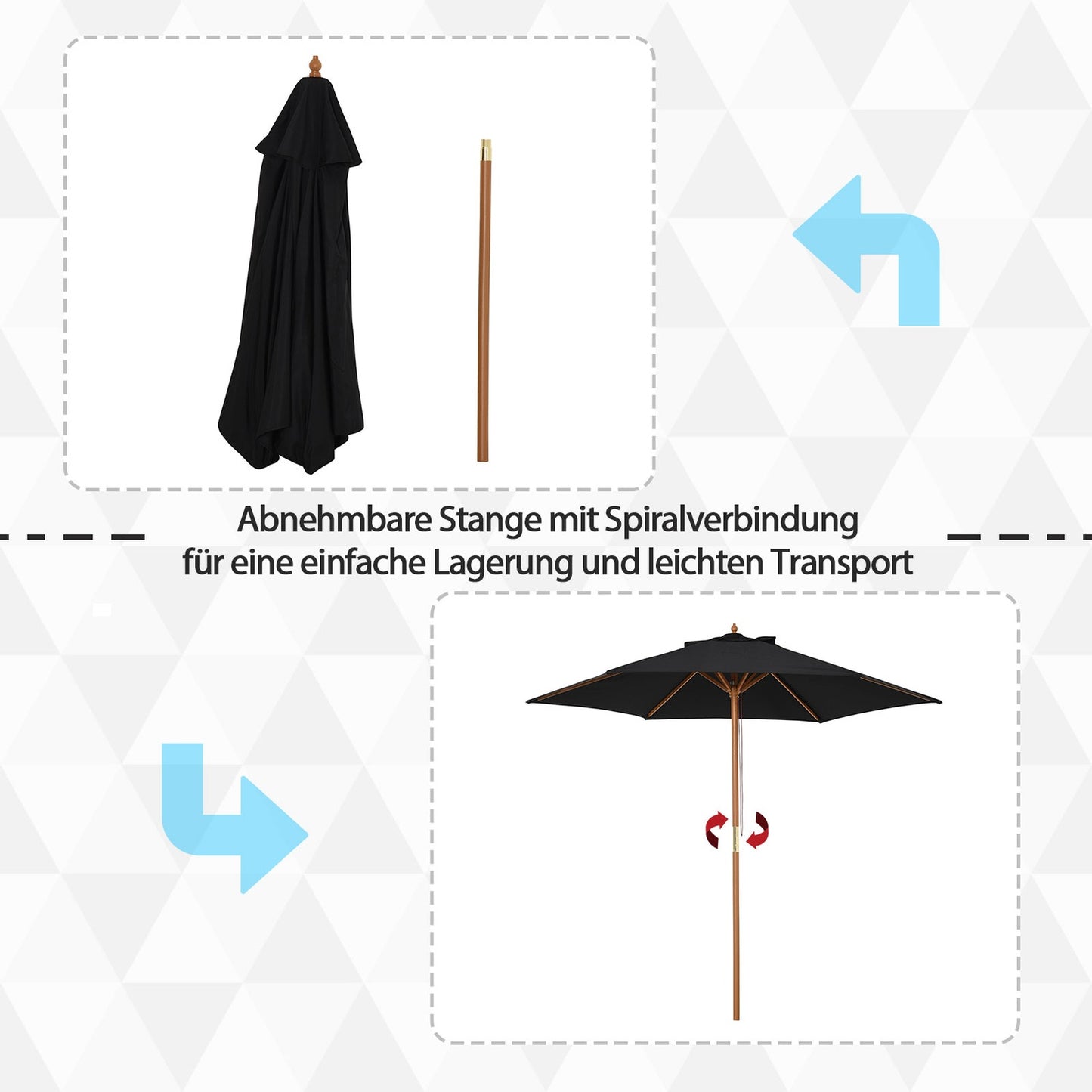 Black 3-tier garden parasol, sunshade, bamboo frame