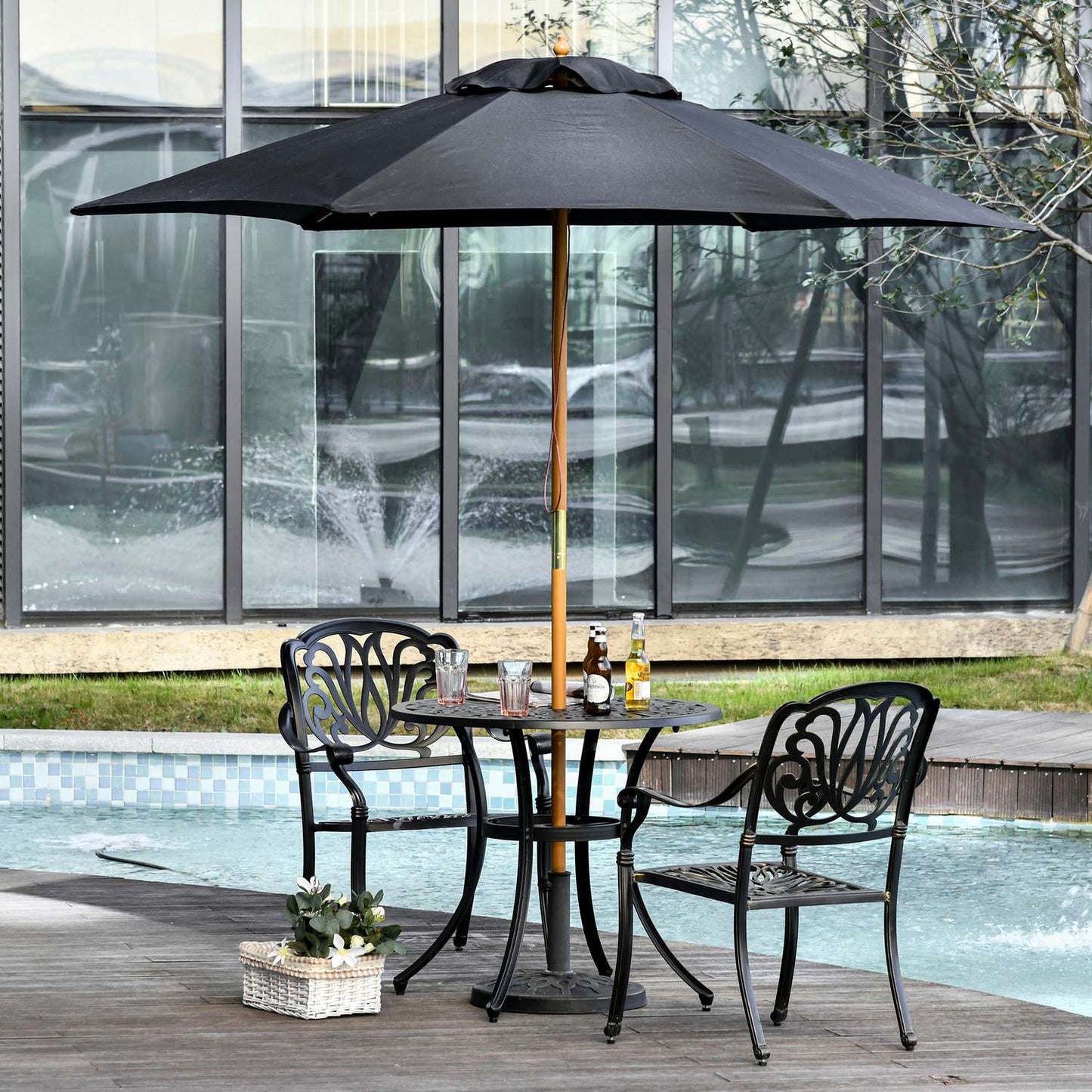 Black 3-tier garden parasol, sunshade, bamboo frame
