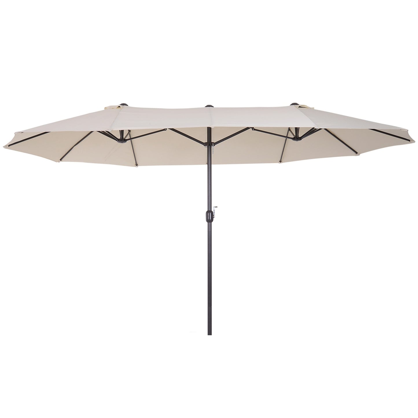 Beige Oval Double Garden Parasol with Hand Crank, 455x270 cm