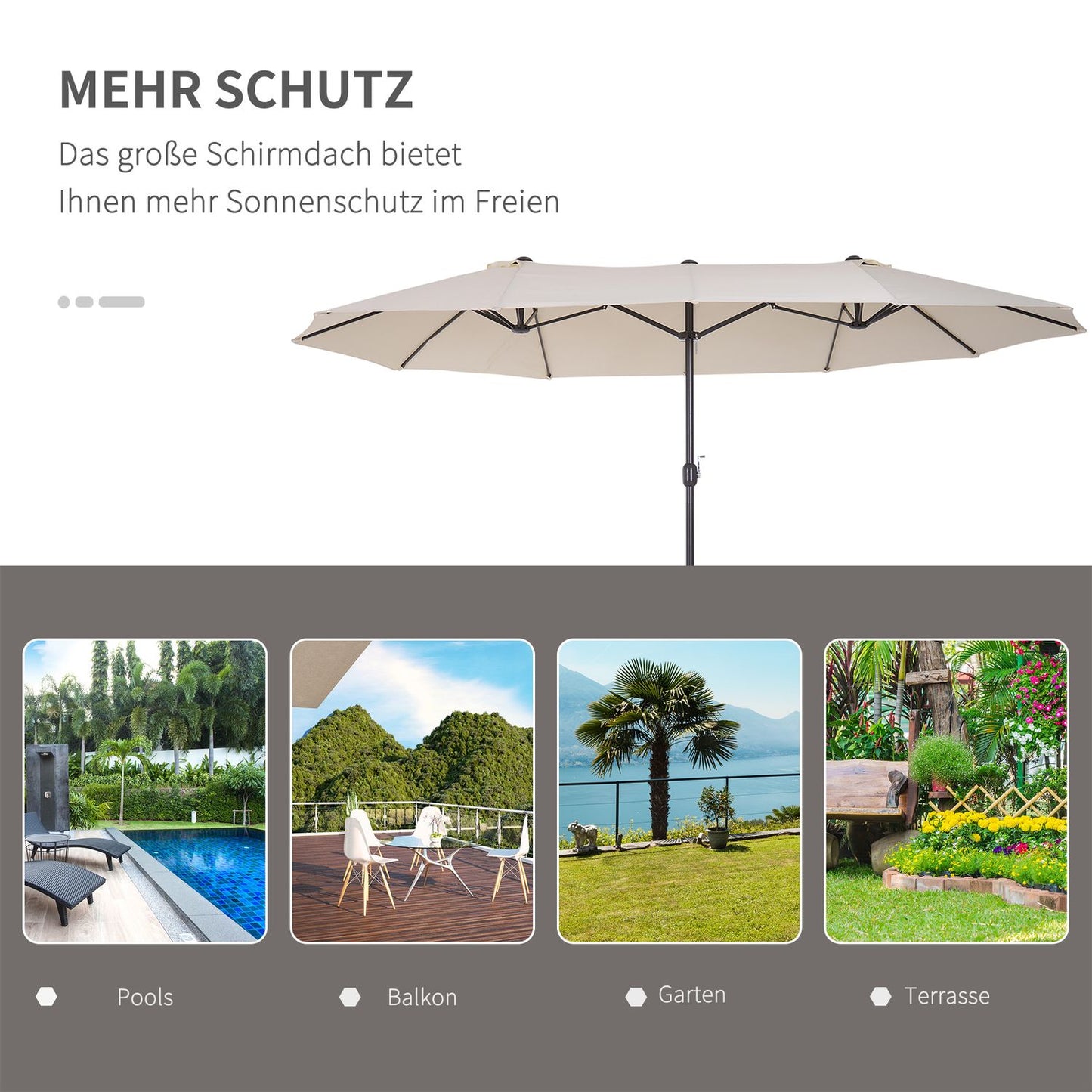 Beige Oval Double Garden Parasol with Hand Crank, 455x270 cm