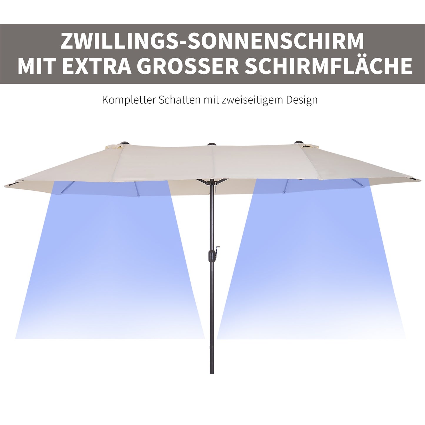 Beige Oval Double Garden Parasol with Hand Crank, 455x270 cm