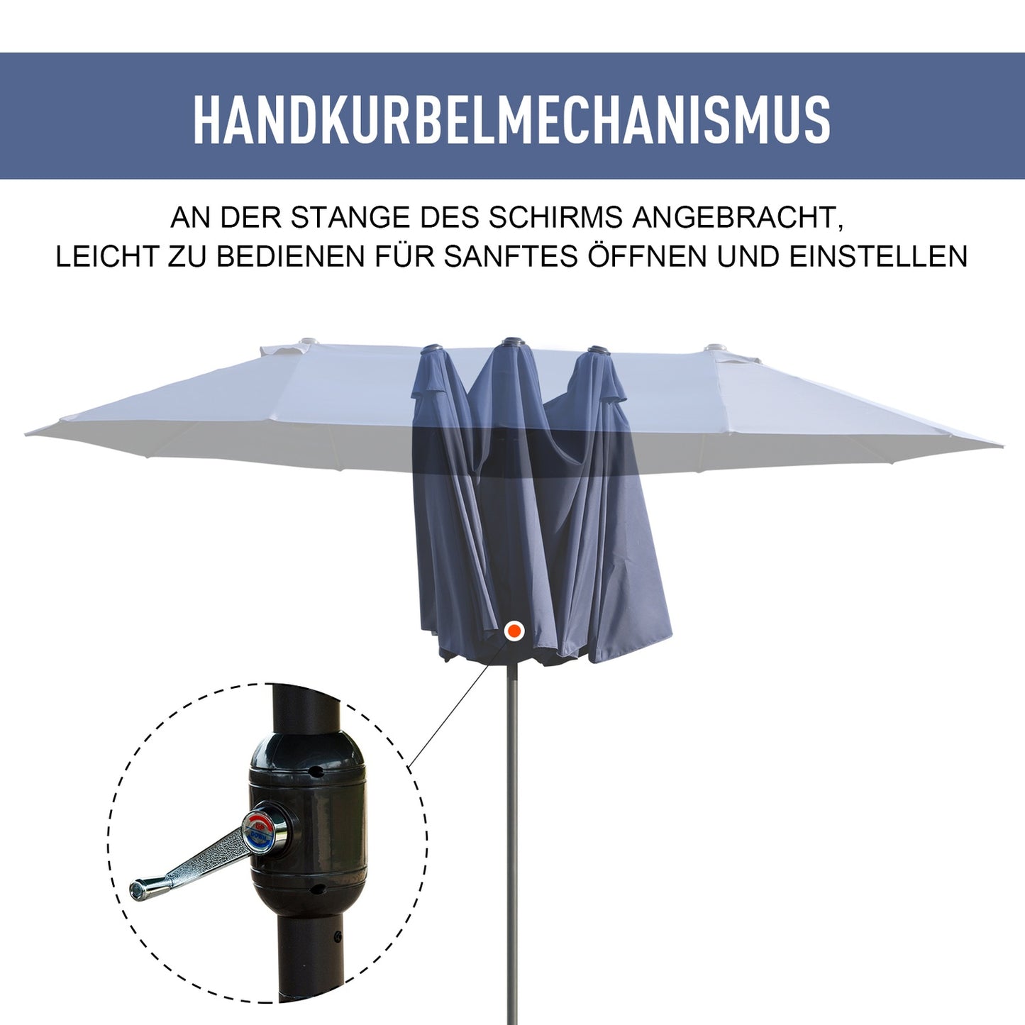 Blue Oval Garden Parasol - Double market umbrella with crank