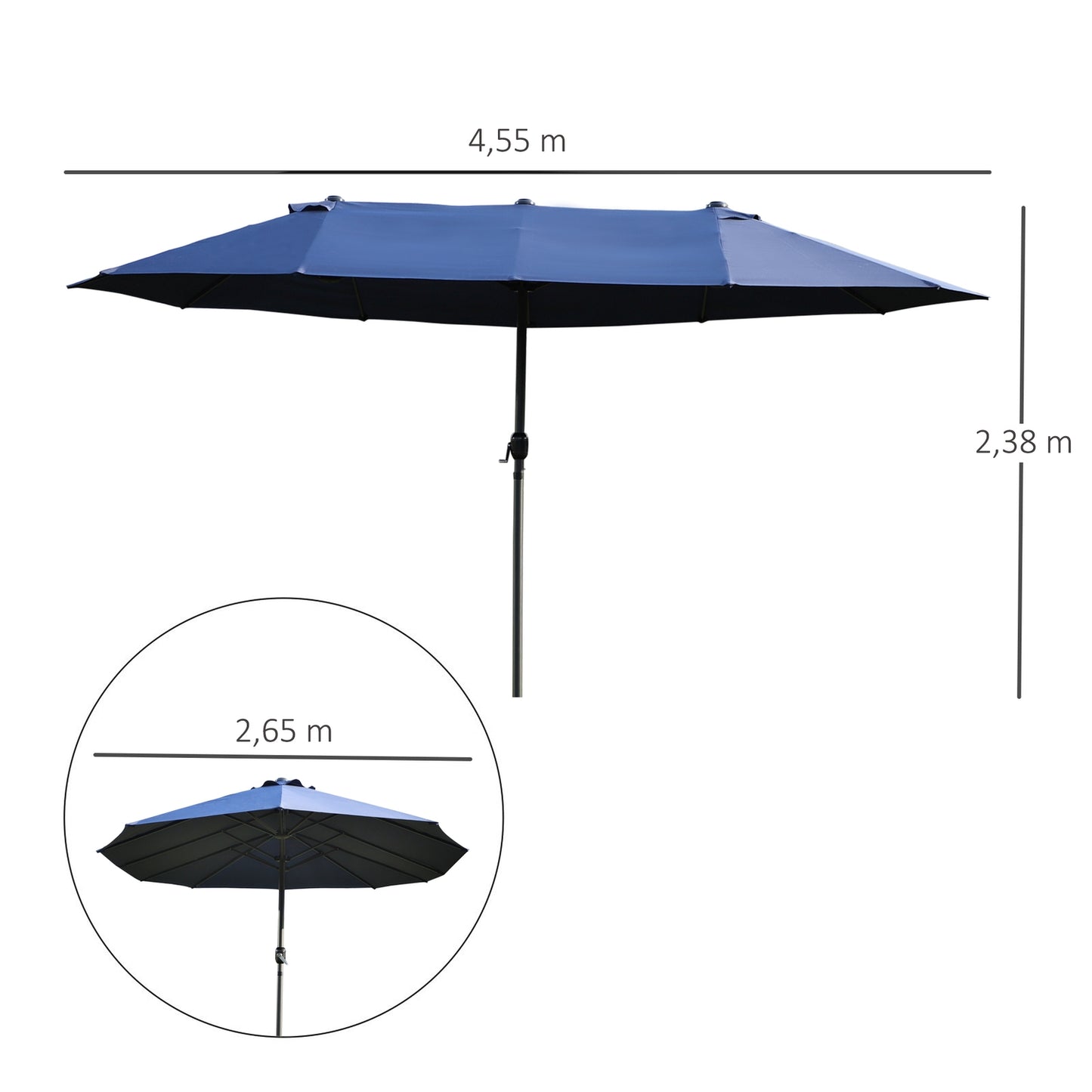Blue Oval Garden Parasol - Double market umbrella with crank