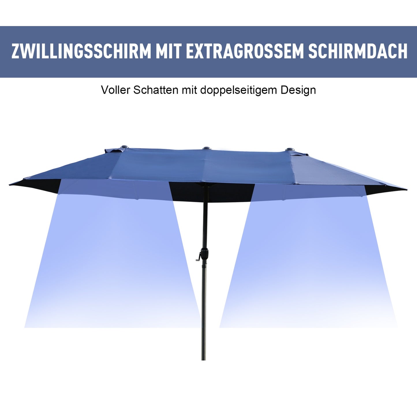 Blue Oval Garden Parasol - Double market umbrella with crank