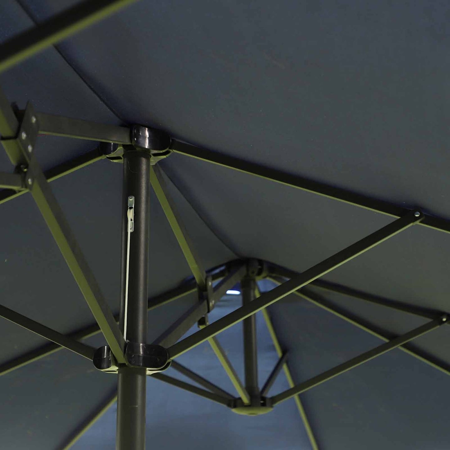 Blue Oval Garden Parasol - Double market umbrella with crank