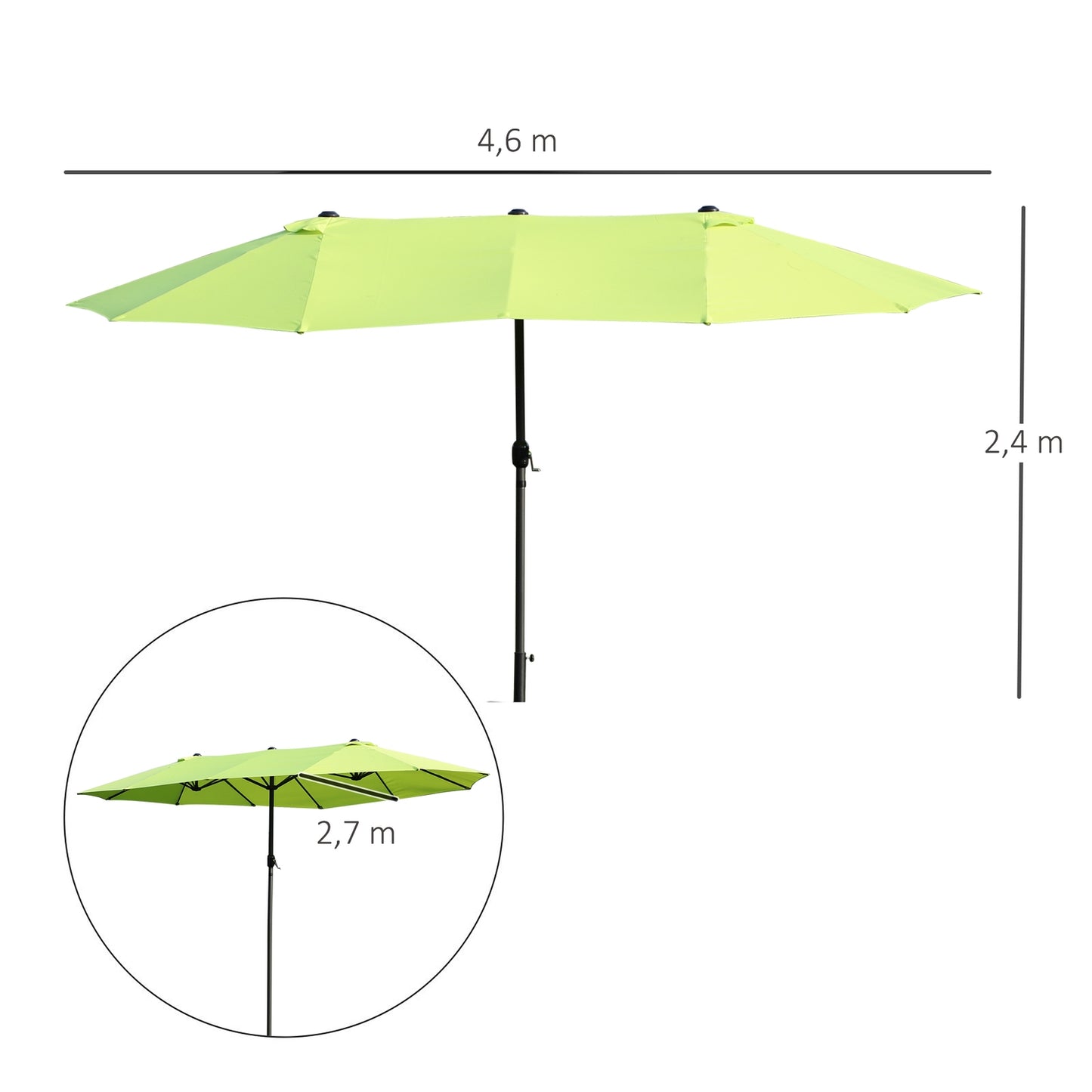 Green Double Parasol Garden Umbrella, Hand Crank, Oval 460x270 Cm