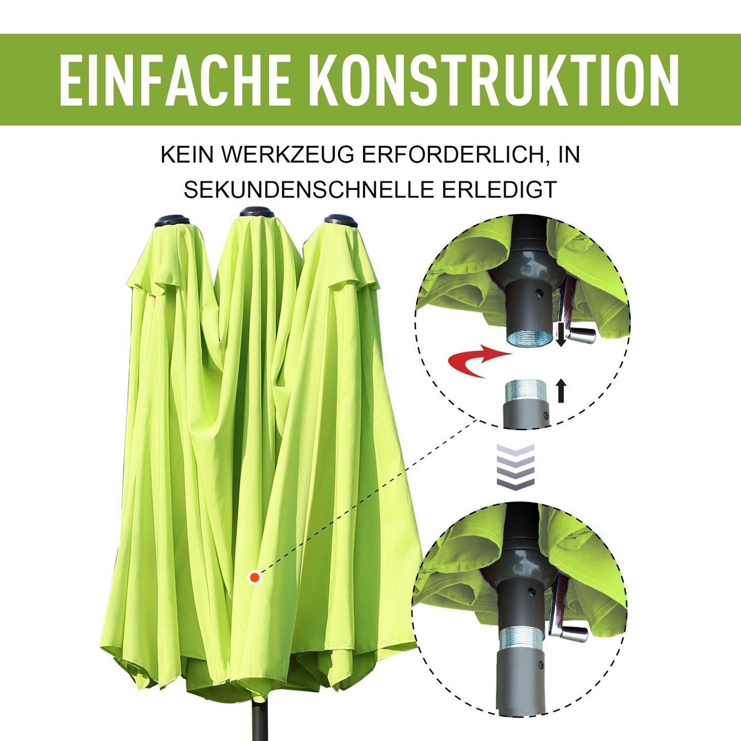 Green Double Parasol Garden Umbrella, Hand Crank, Oval 460x270 Cm