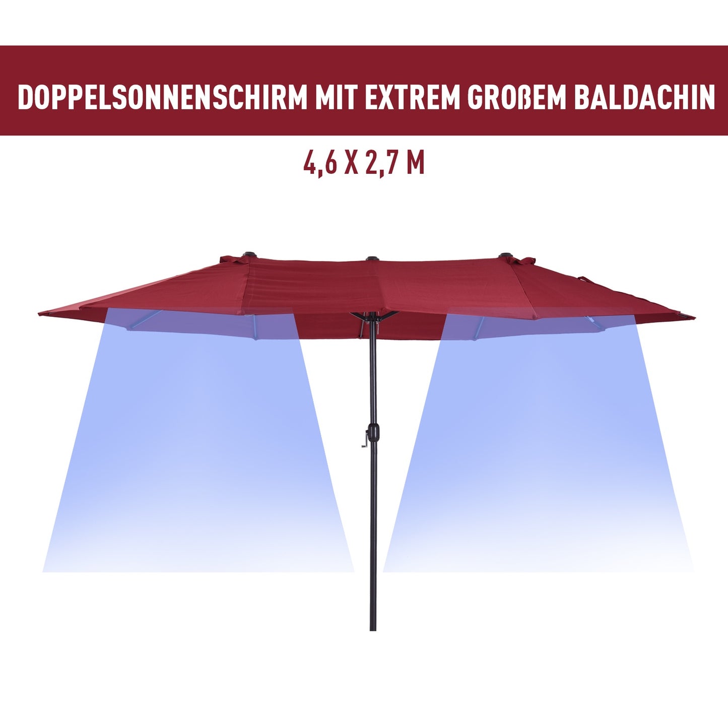 Burgundy Oval Garden Parasol, 460x270x240cm, Hand Crank