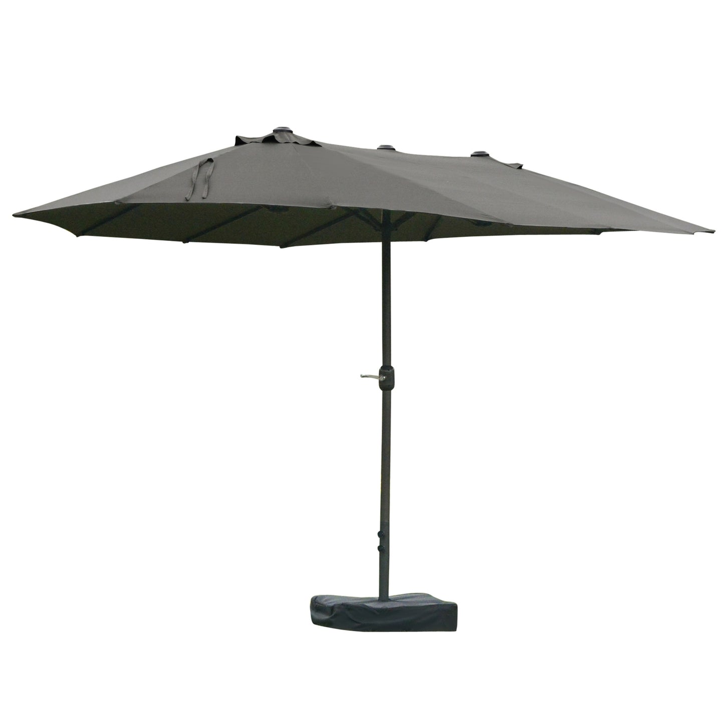 Dark gray oval patio umbrella with stand, 460 x 270 cm