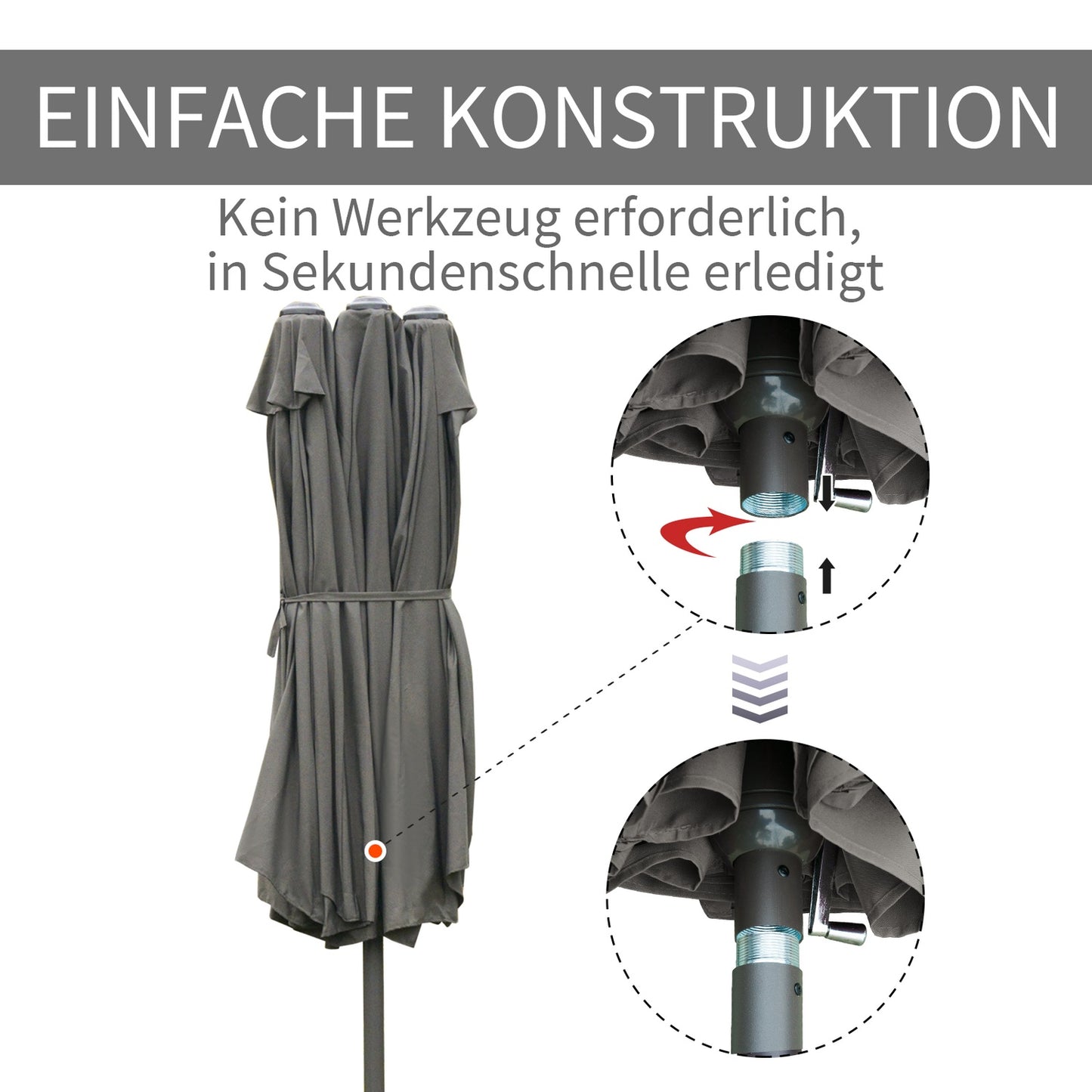 Dark gray oval patio umbrella with stand, 460 x 270 cm