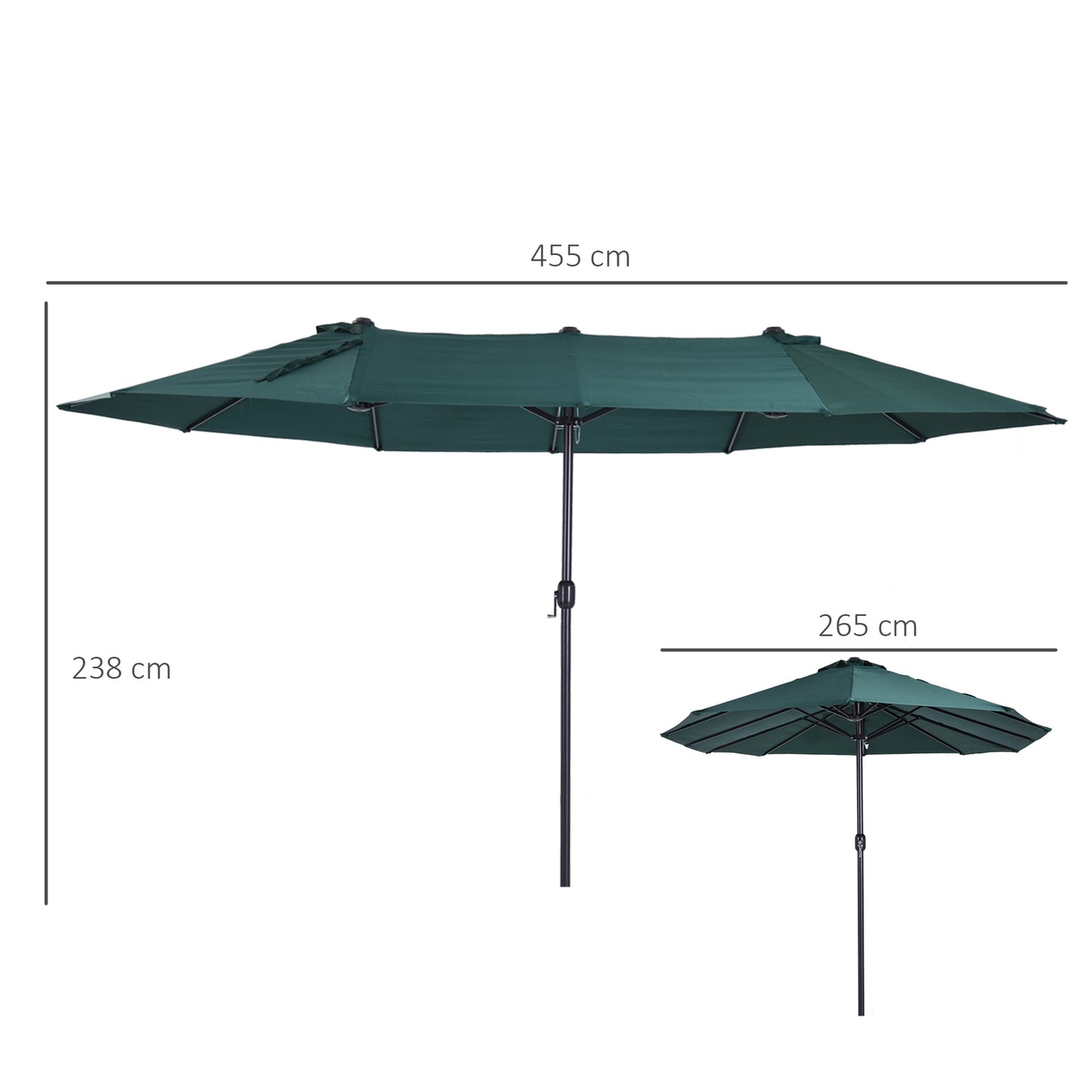 Dark Green Double Patio Garden Umbrella with Stand - 460 x 270 cm