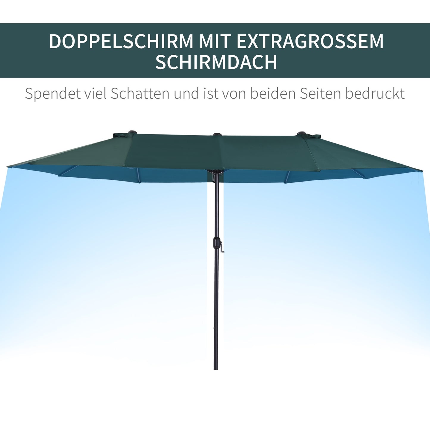 Dark Green Double Patio Garden Umbrella with Stand - 460 x 270 cm