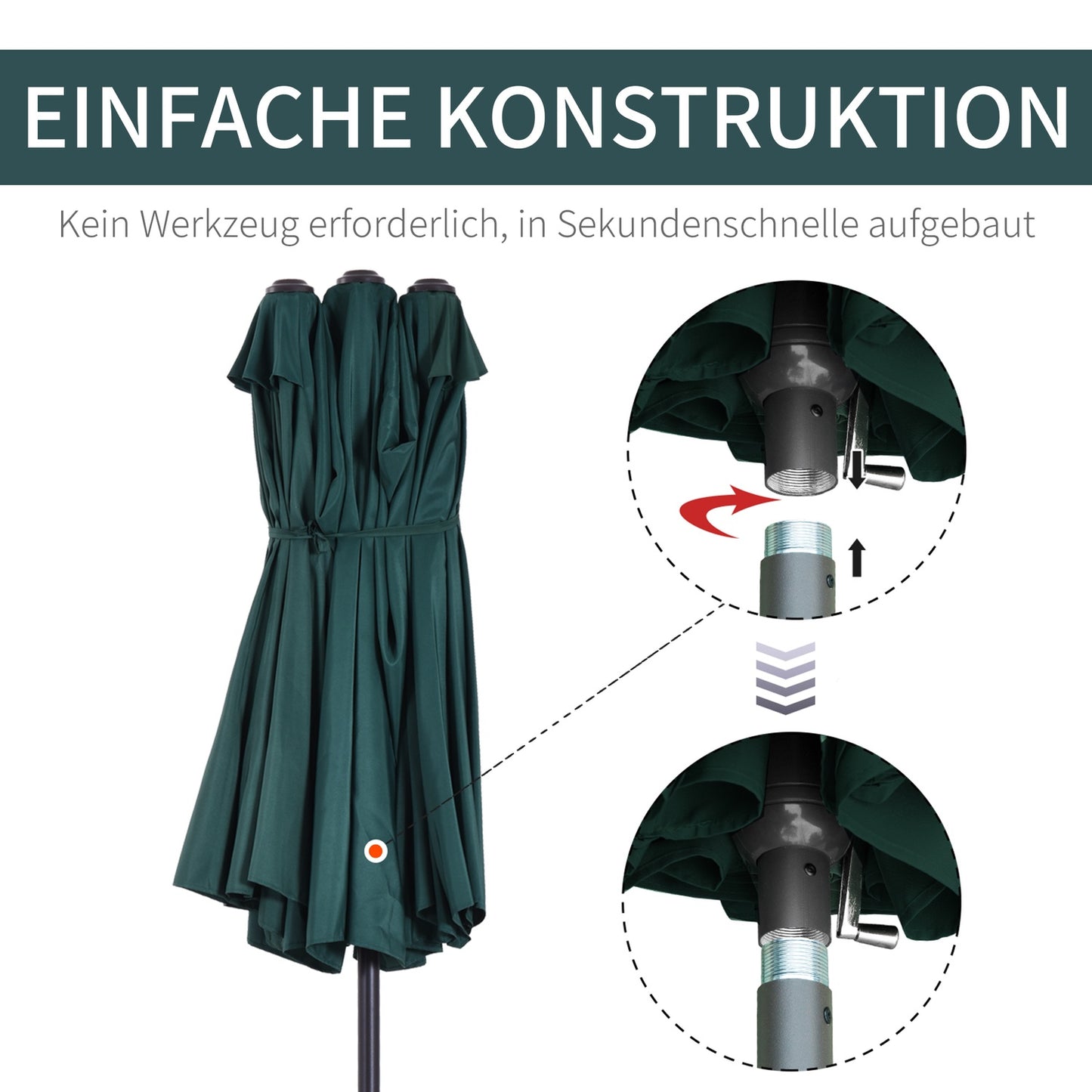 Dark Green Double Patio Garden Umbrella with Stand - 460 x 270 cm