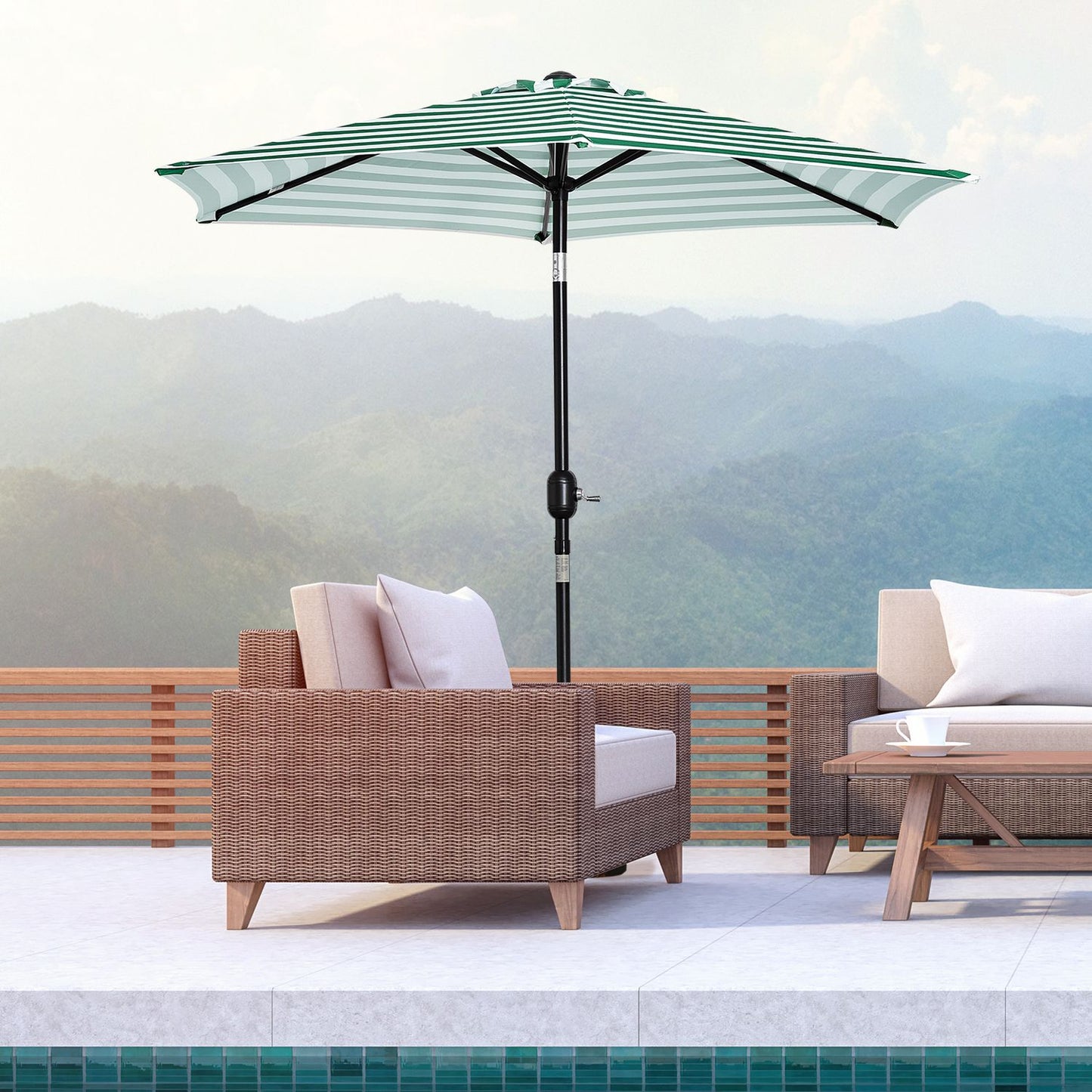 Green Stripe Steel Garden Parasol - Ø230 x 216 cm