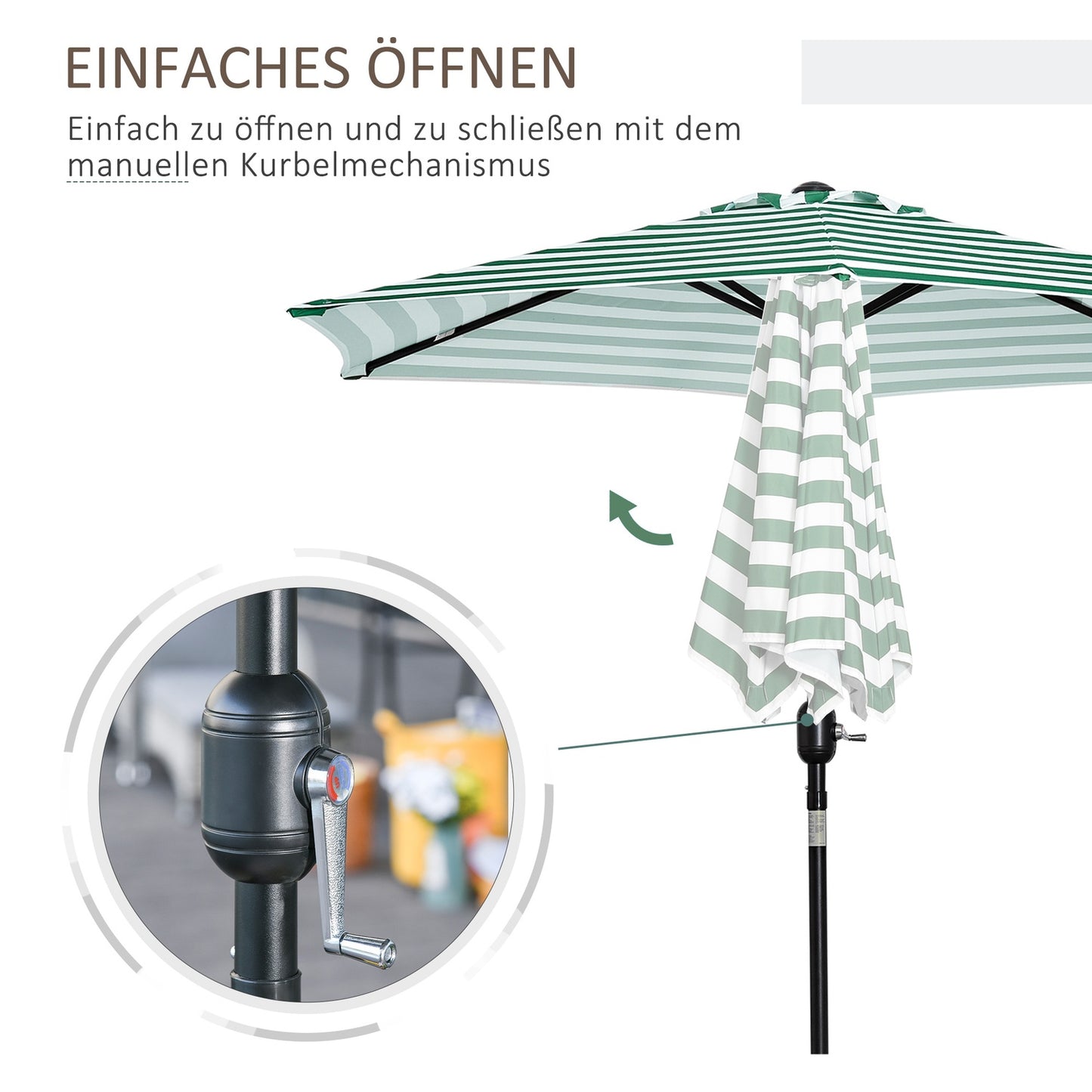 Green Stripe Steel Garden Parasol - Ø230 x 216 cm