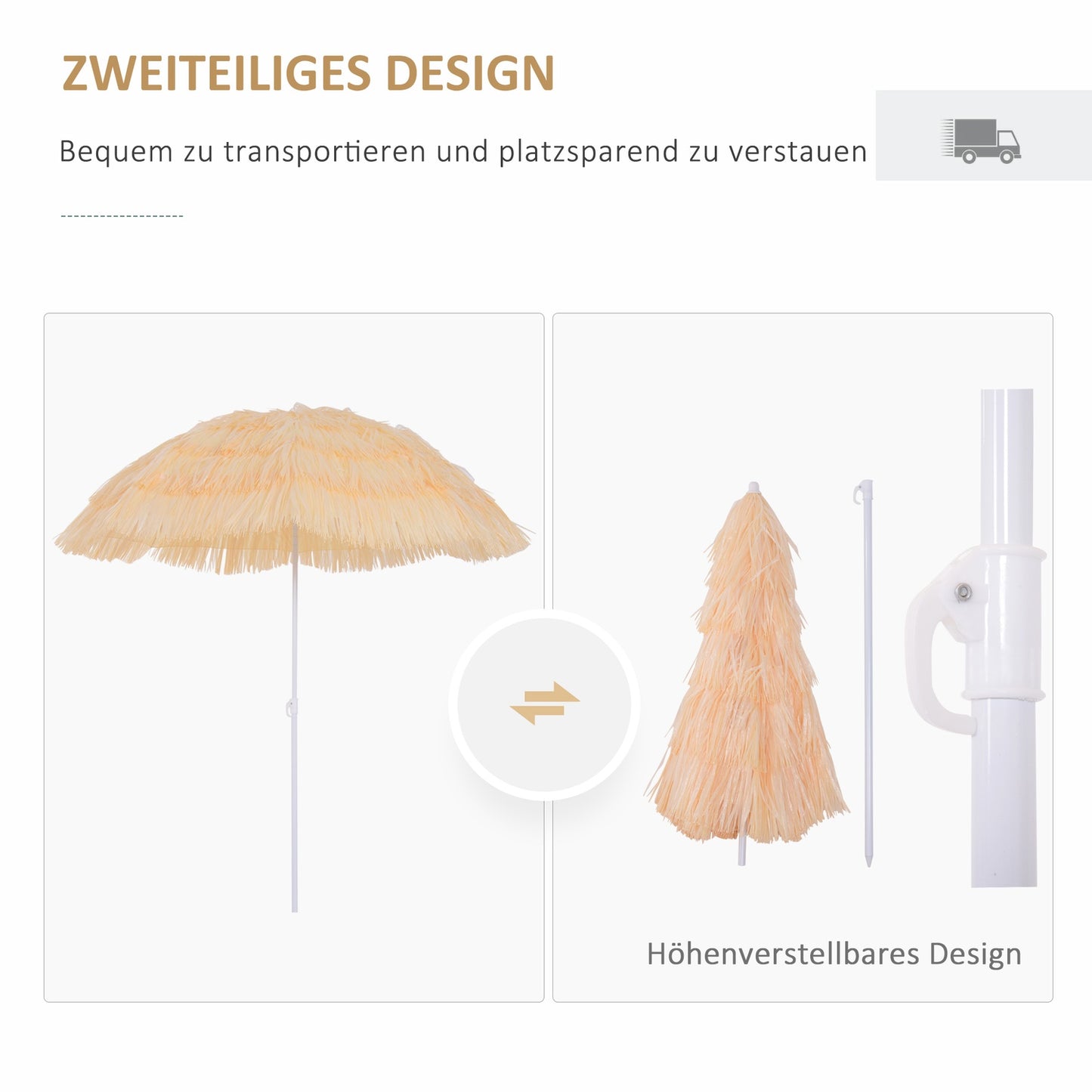 Hawaiian Beach Umbrella - 160cm, Beige, Different colors
