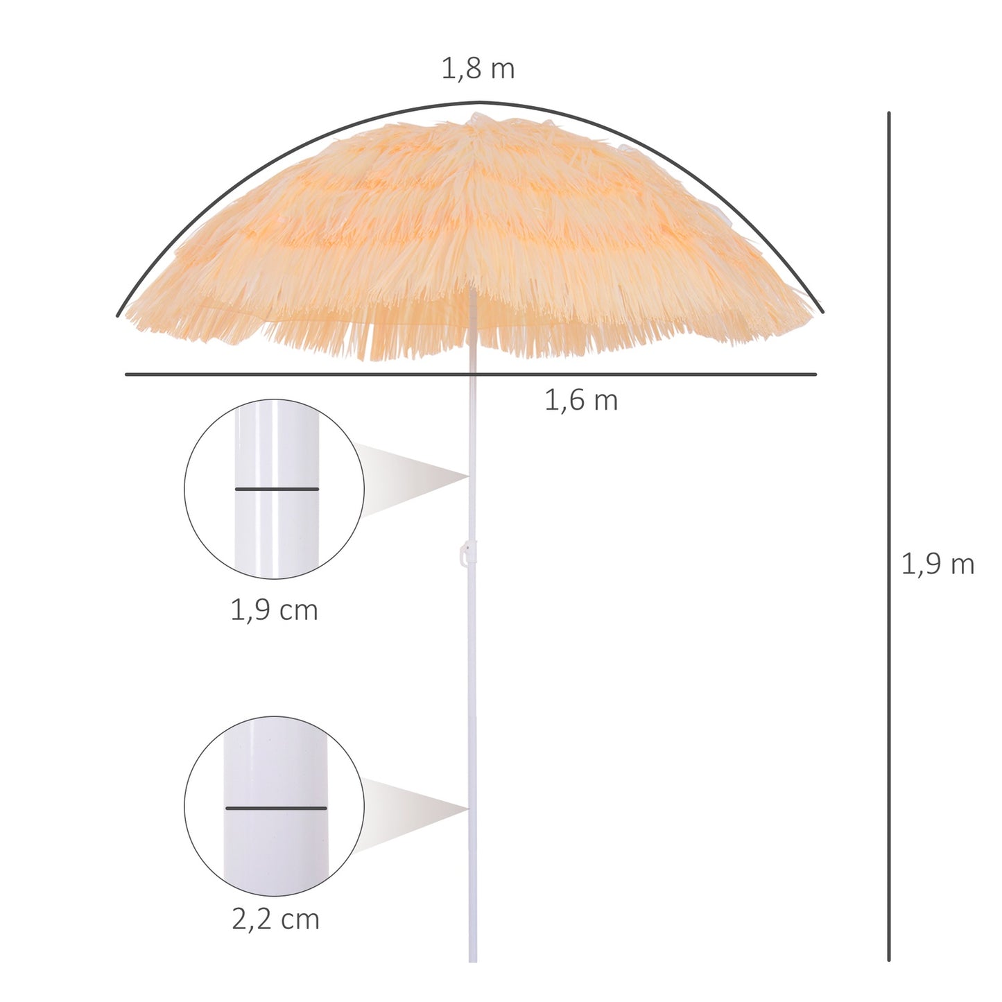 Hawaiian Beach Umbrella - 160cm, Beige, Different colors