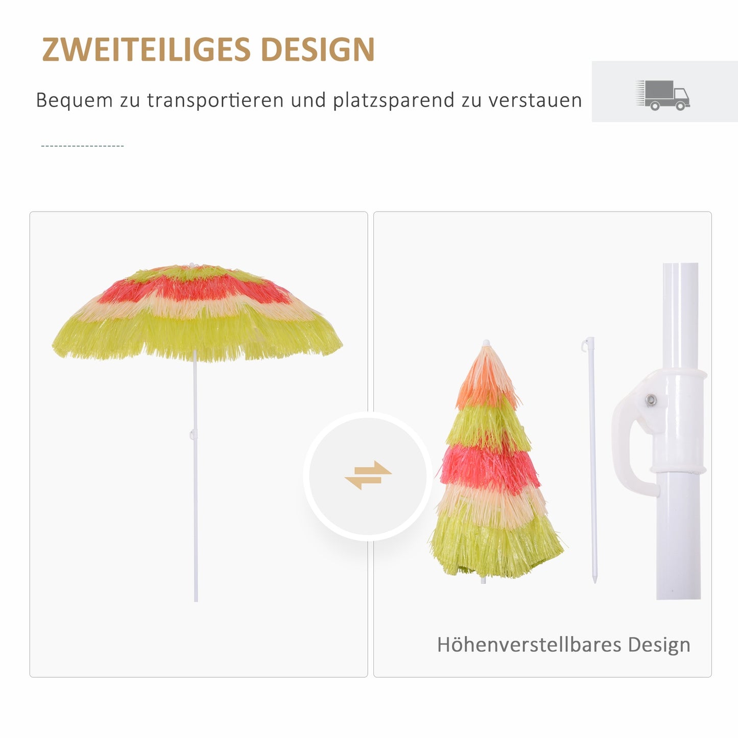 Hawaiian Beach Umbrella - Colorful, 160 cm in diameter