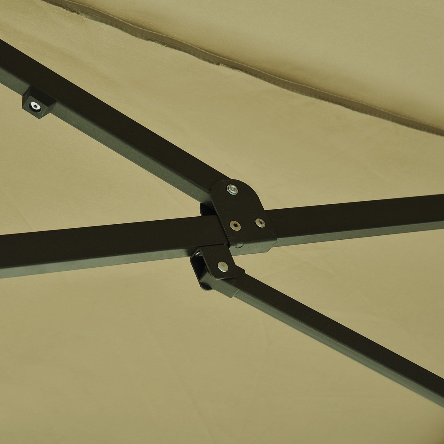 Large oval market umbrella, hand crank, light coffee