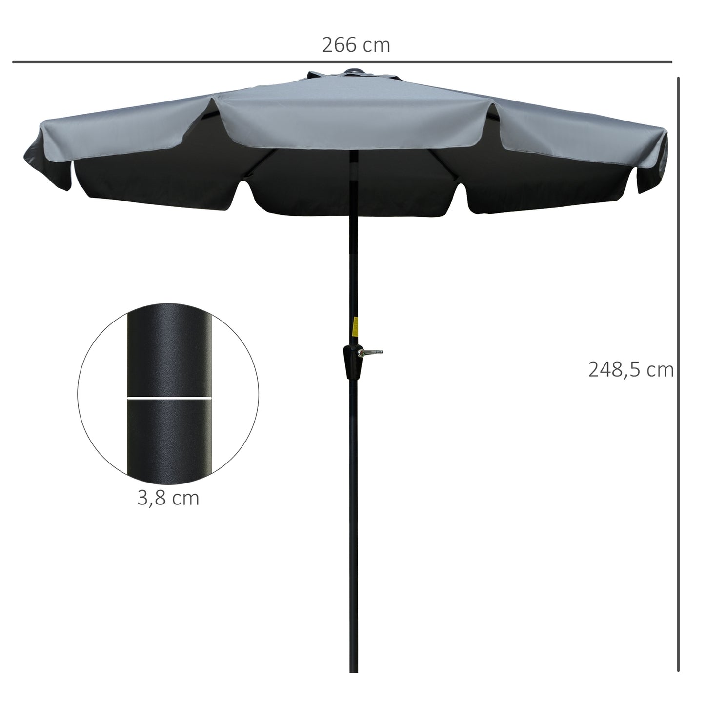 Patio umbrella, UV protection, 2.66 m diameter, dark grey