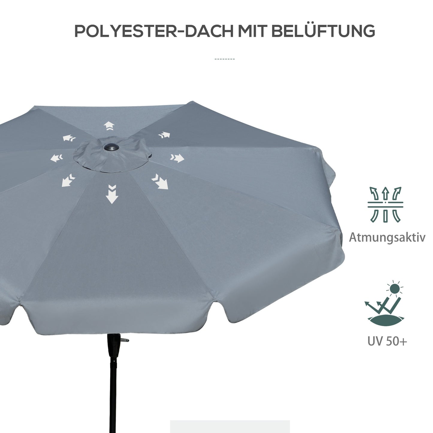 Patio umbrella, UV protection, 2.66 m diameter, dark grey