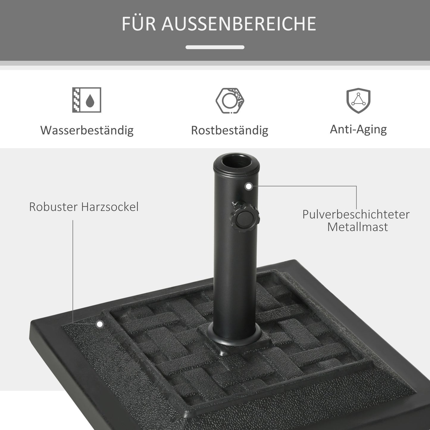 Umbrella stand in black resin, 12 kg, fits 32-48 mm poles