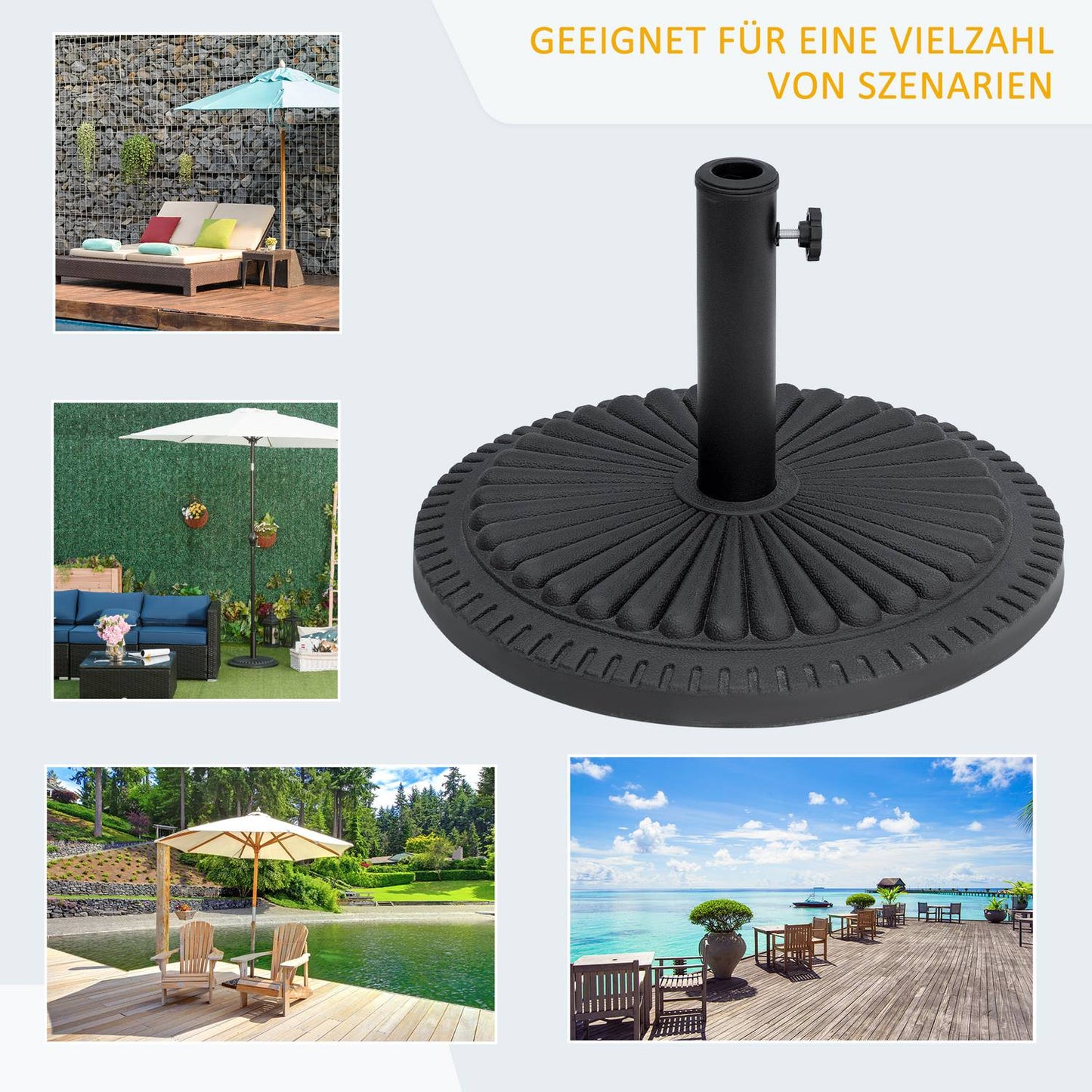 Parasol stand 14 kg cement base, fits 35-48 mm poles