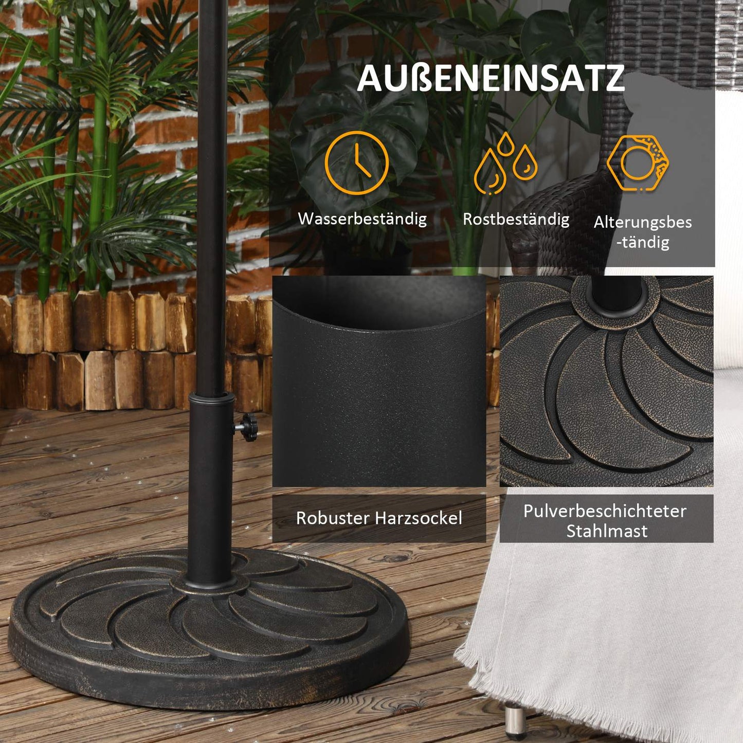 18 kg resin umbrella stand, round bronze, Ø38/48 mm post