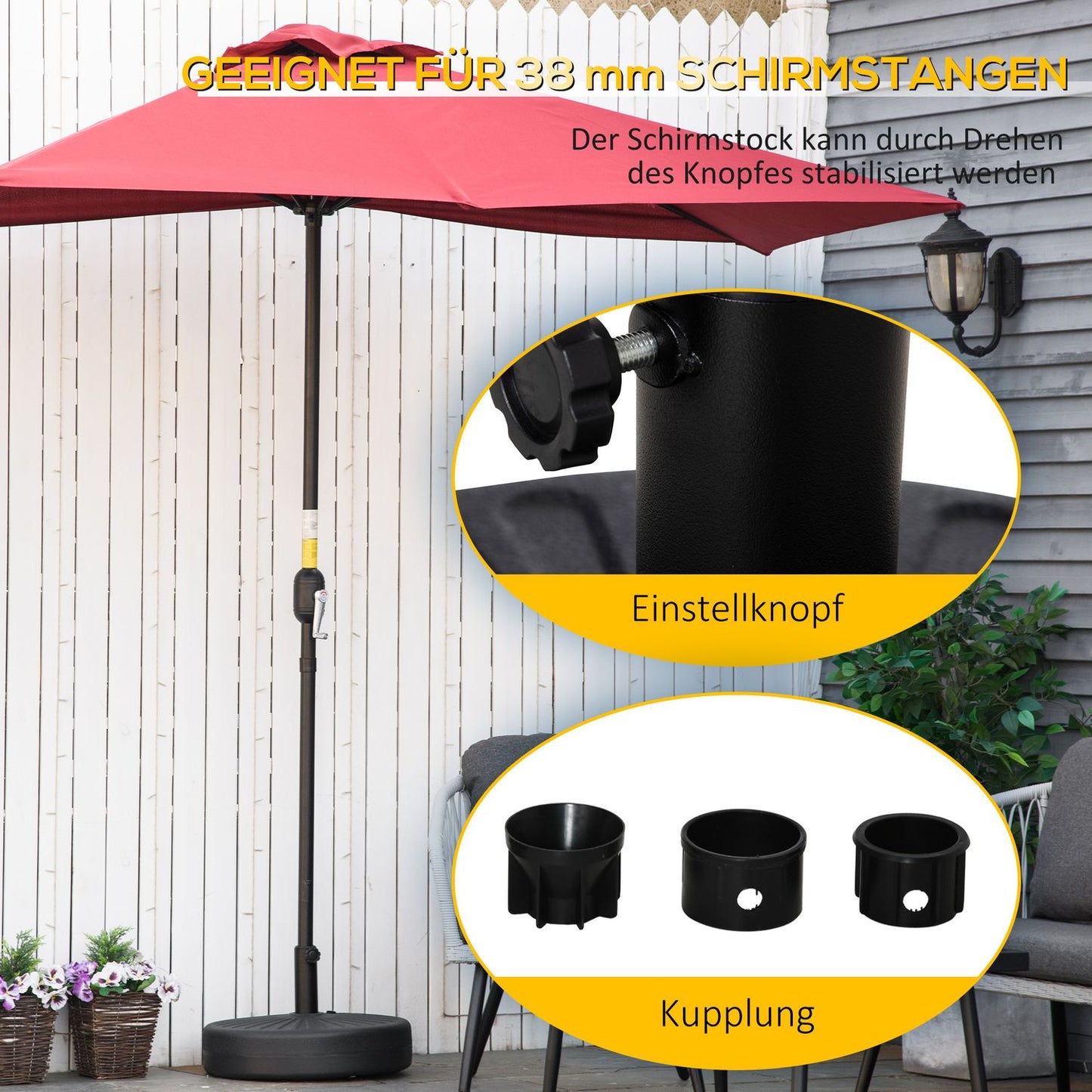 Black cement parasol stand, 21-26Kg, Ø38-51mm